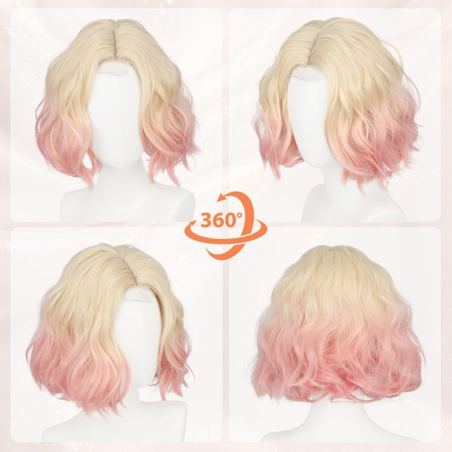 Pink Bob Wig for Women - Lace Front Short Soft Wavy Curly Synthetic Hair | 11 Inch Natural Look