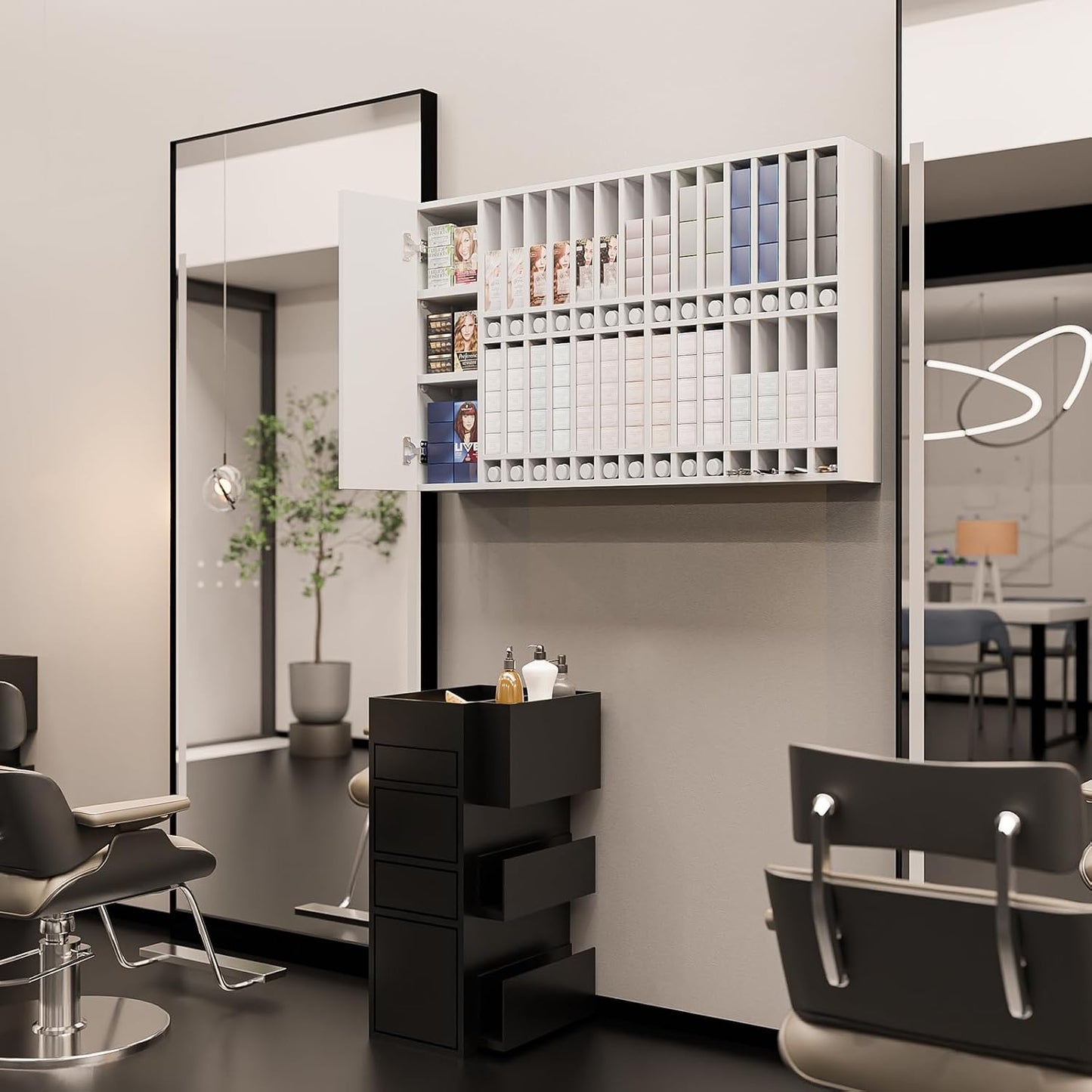 Wall Mounted Salon Station - Hair Color Rack Organizer with Adjustable Shelves | White