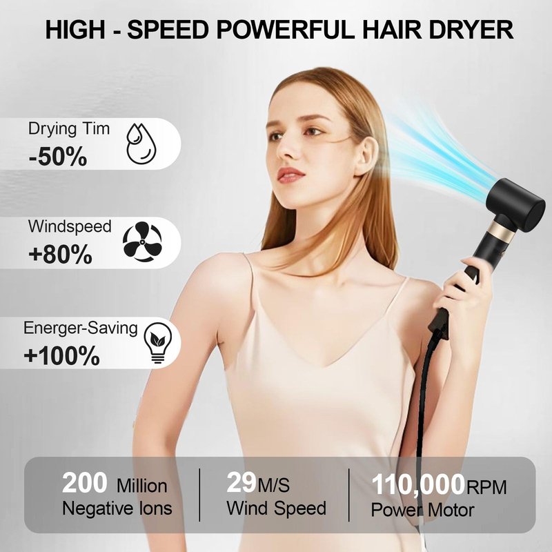 Hair Dryer Brush and 8 in 1 Hair Styler, Blow Dryer Brush with 110,000 RPM High-Speed Negative Ion, Multi Hair Styler with HD Digital Display for Fast Drying Straightening Curling (Black Gold)