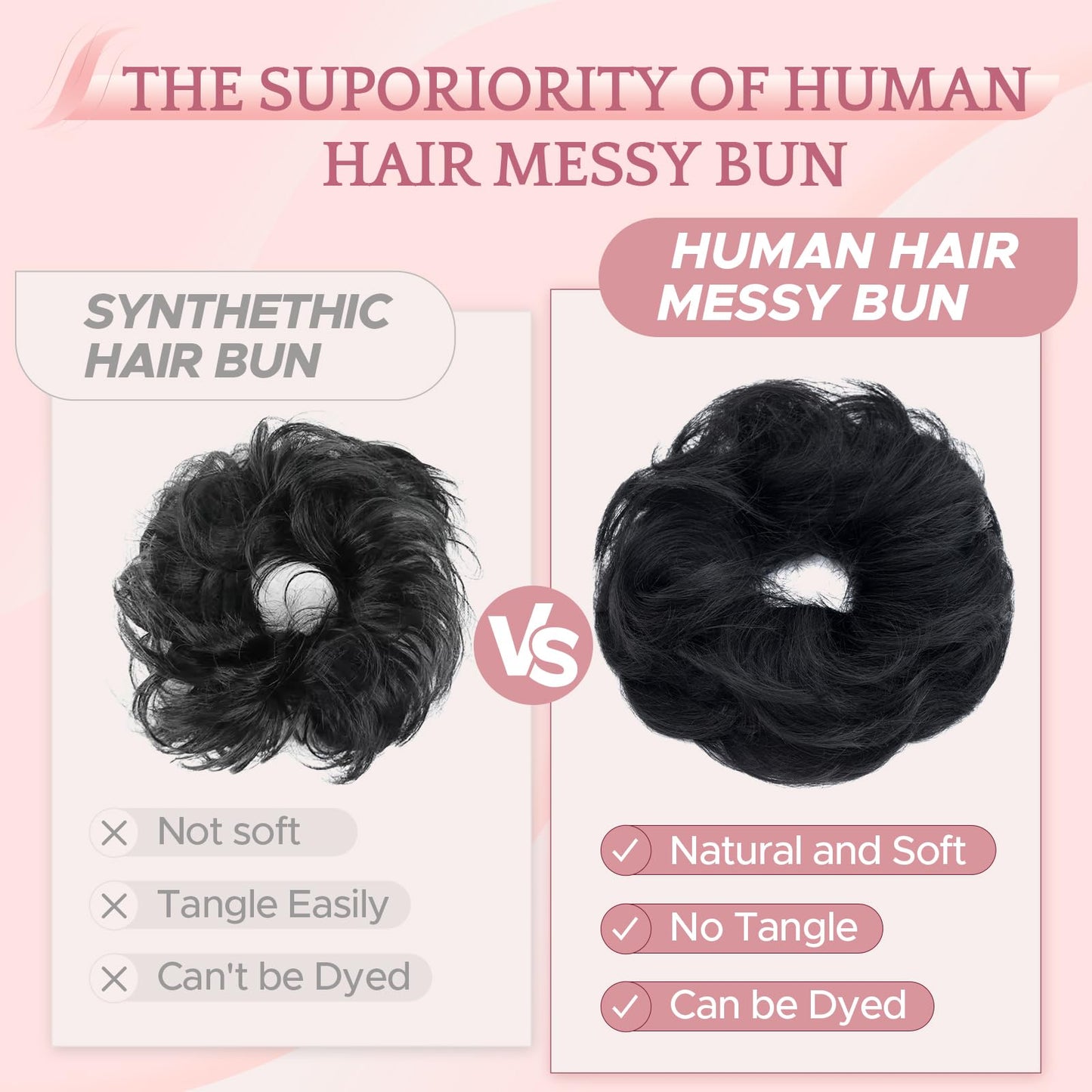 SEGO Pro Messy Bun Hair Piece Human Hair Wavy Curly Messy Bun Scrunchie Updo Hairpieces Donut Chignon Ponytail Extensions for Women Girls 1B Natural Black