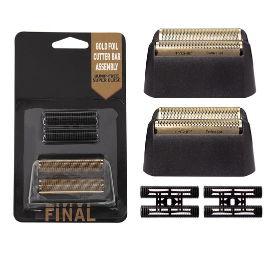 2 pcs Professional 5 Star Series Finale Shaver Shaper Replacement Super Close Gold Foil and Cutter Bar Assembly, Compatible with Wahl Shaver Foil Model 7043-100,Shaving for Barbers and Stylists