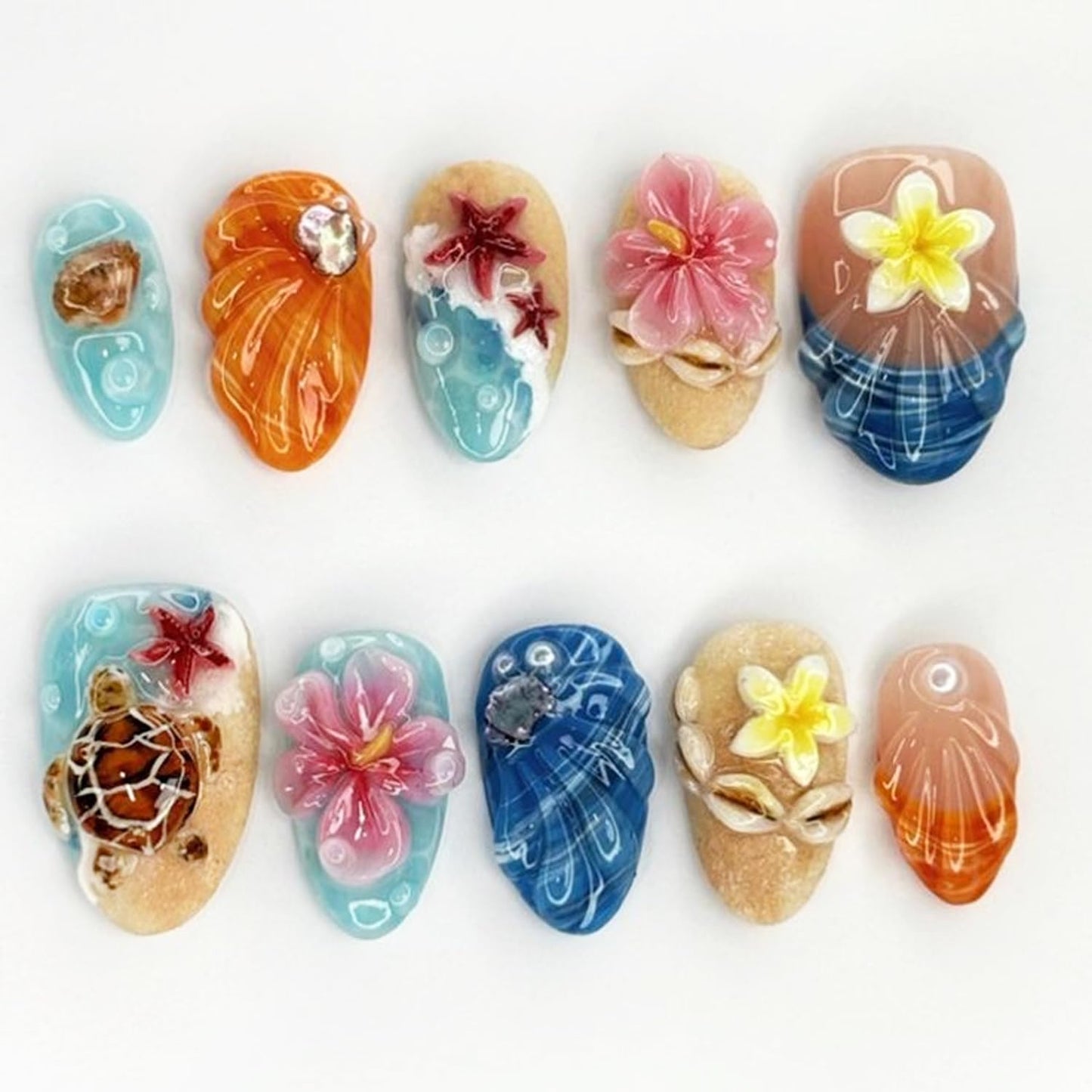 3D Pink Flower Press-On Nails - Nude Pink Gradient French Tip | Medium Almond, Reusable 30 Pcs for Weddings