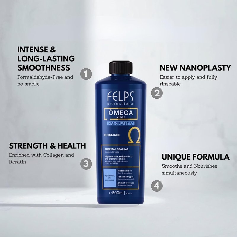 Felps Professional Omega Zero Resistance Hair Treatment - Formaldehyde-Free Straightening with Macadamia Oil | 3.38 fl. oz Mini