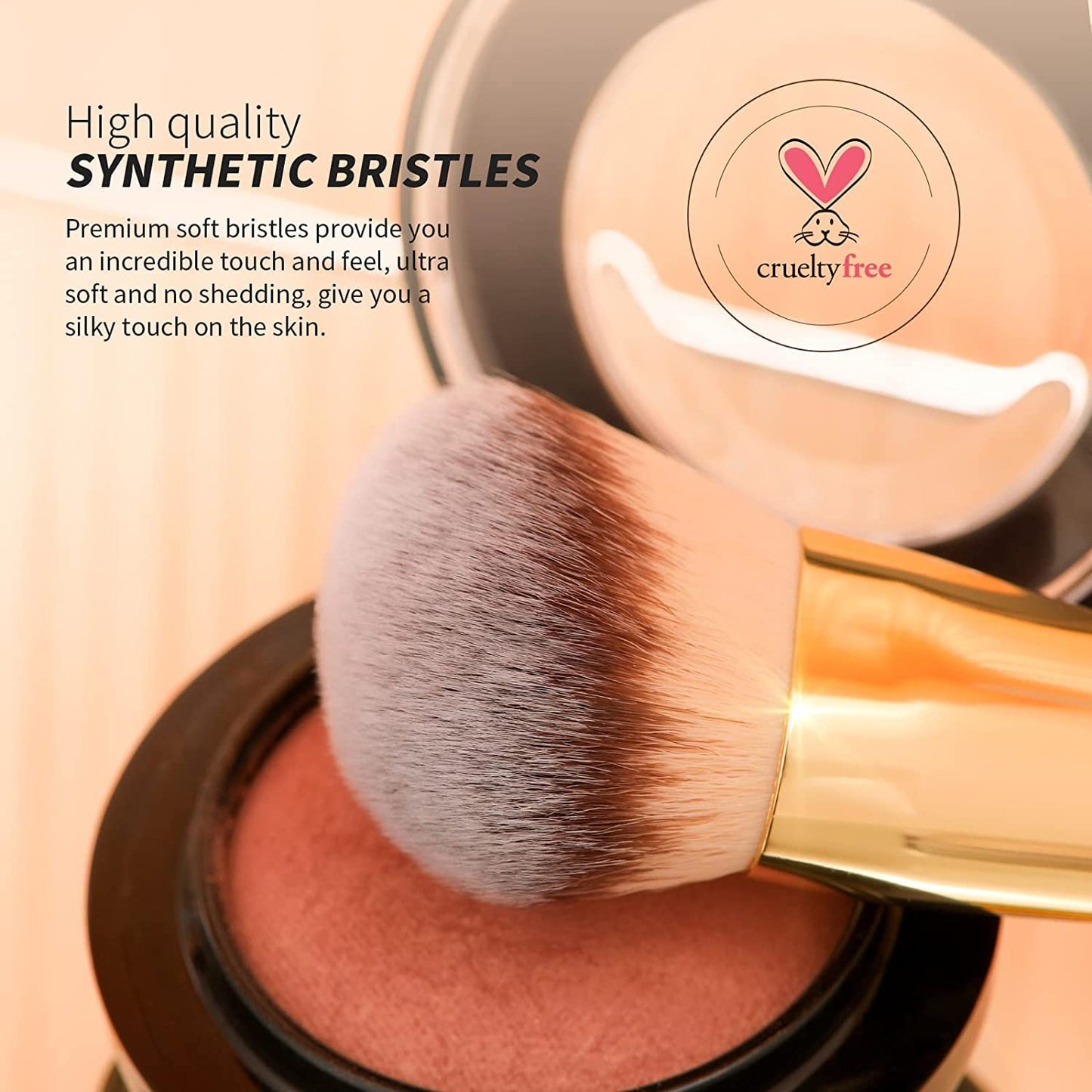 DUcare Dual End Foundation Brush - Professional Contour & Bronzer Tool for Liquid, Cream, & Powder Makeup | Gold Glitter Handle