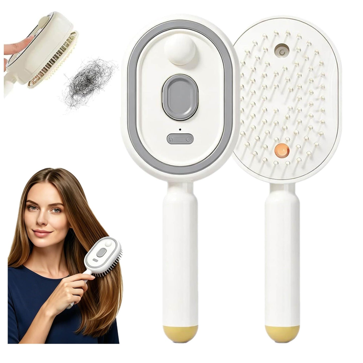 Electric Spray air Cushion Massage Comb, Electric Spray Air Cushion Brush, Self-Cleaning Anti-Tangle Hair Brush, Rechargeable Scalp Comb for Frizz Control, Smooth Shine & Daily Care (White)