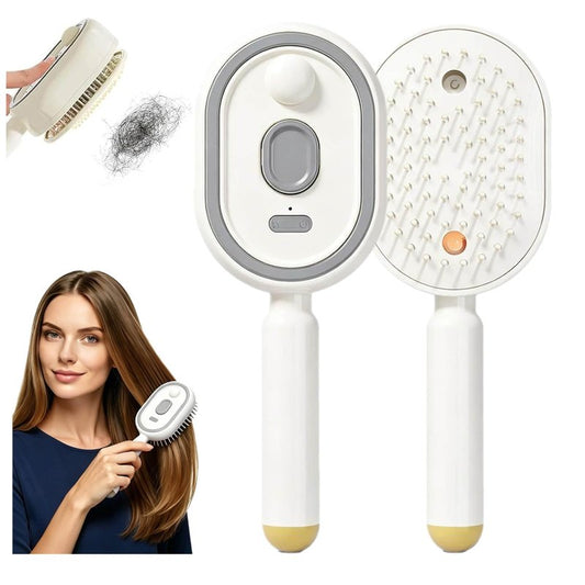 Electric Spray air Cushion Massage Comb, Electric Spray Air Cushion Brush, Self-Cleaning Anti-Tangle Hair Brush, Rechargeable Scalp Comb for Frizz Control, Smooth Shine & Daily Care (White)