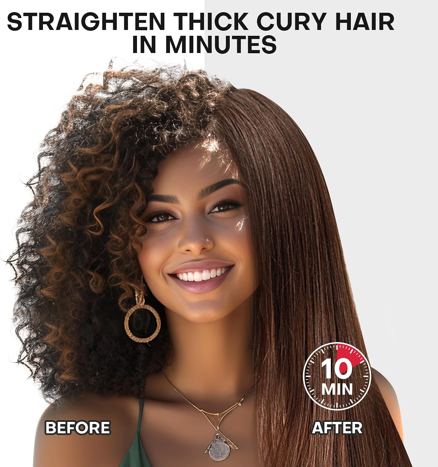 Hair Straightener Brush - Ceramic Ionic Hair Straightener Comb for Women | 20s Fast Heating | 2-in-1 Flat Iron & Brush, Black