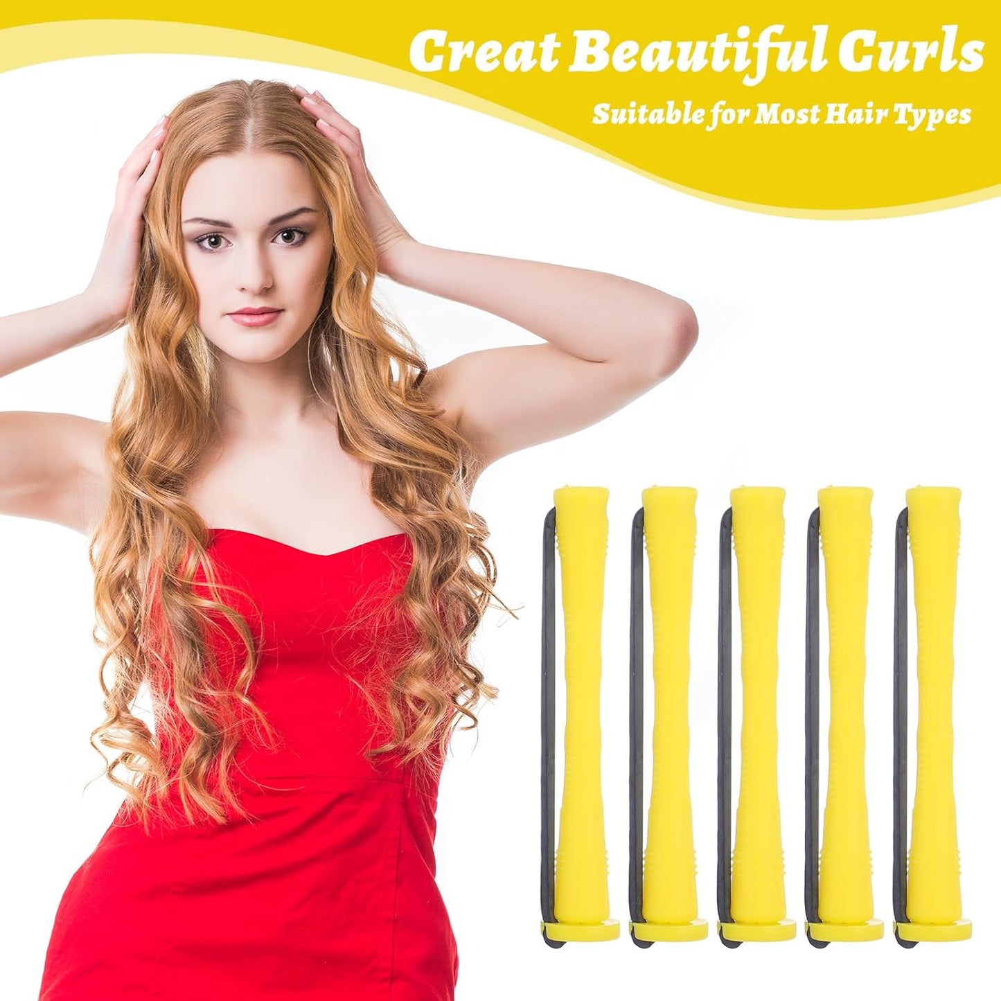 Sibba 60-Piece Hair Perm Pods Set | Plastic Cold Wave Curlers for Salon & Home Use - Yellow