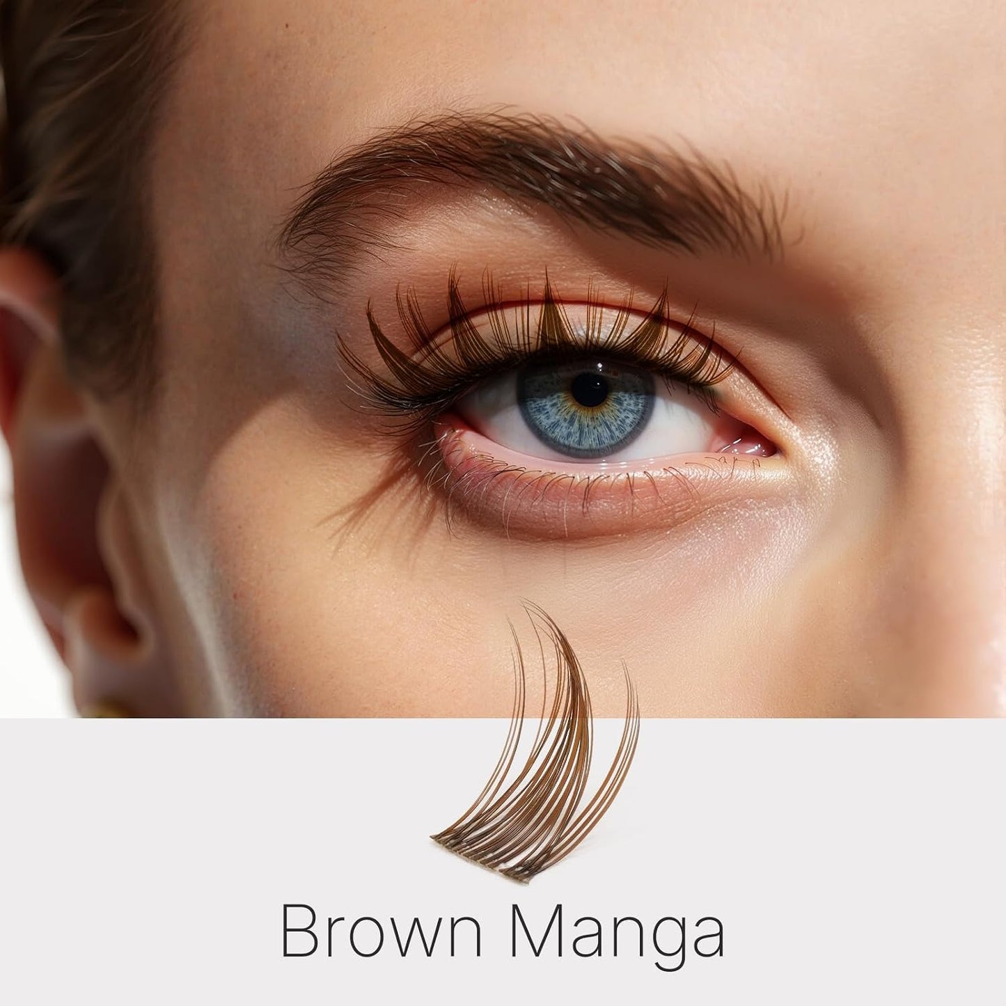 Brown Manga Lash Clusters - DIY Individual Eyelash Extensions with Thin Invisible Band | 8-18mm Mixed Lengths for Easy Self-Application