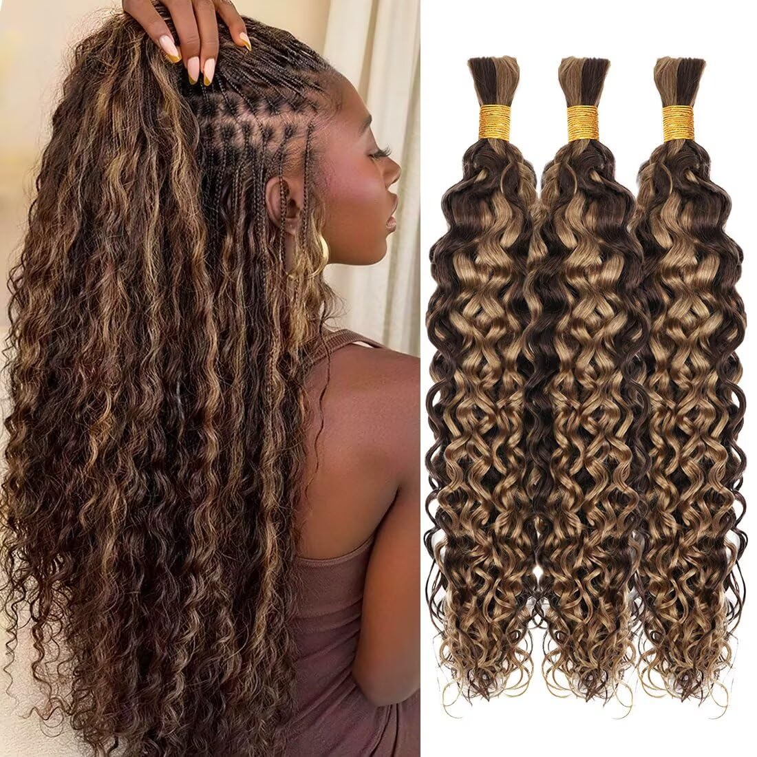Unprocessed Human Hair for Braiding - #350 Ginger Copper Curly Bulk Hair | 22 Inch, 150g, 3 Bundles