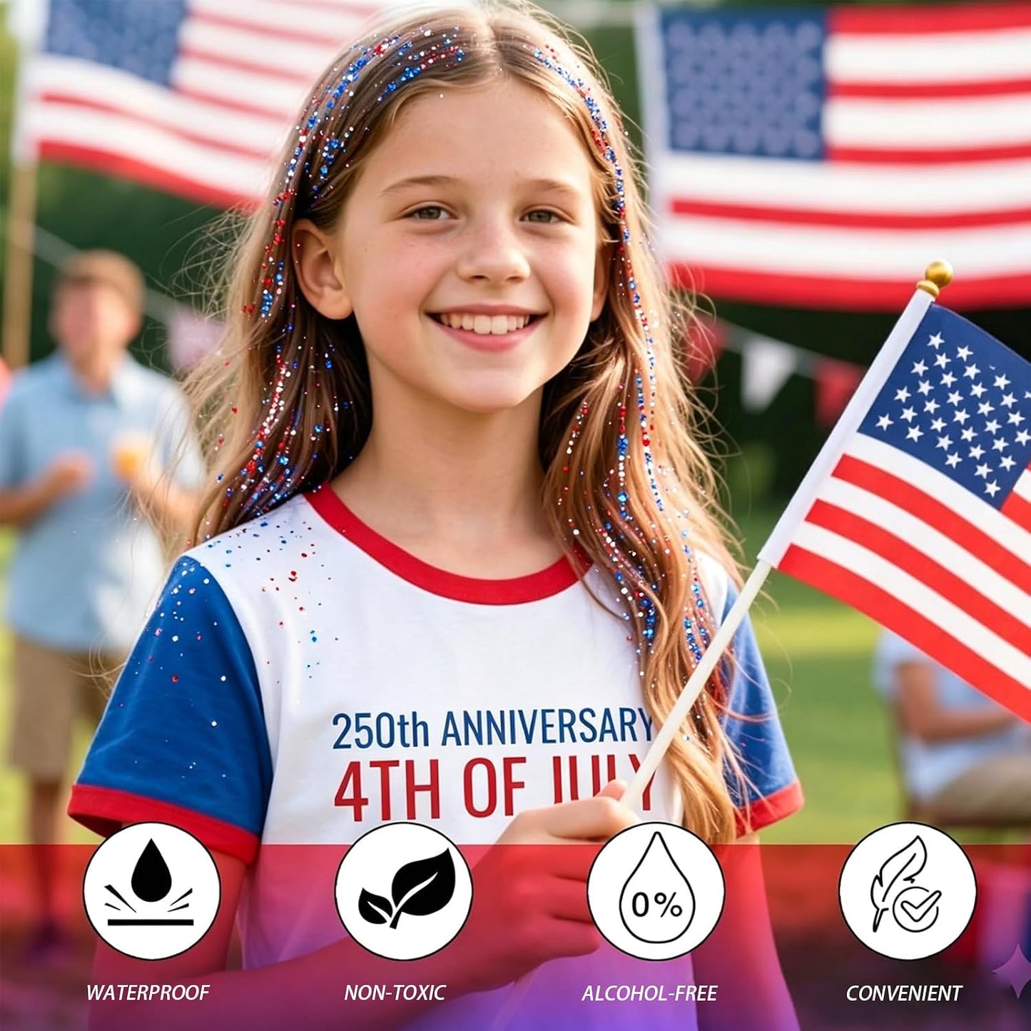 Red White Blue Glitter Spray - Patriotic Hair & Body Shimmer for 4th of July | Quick Dry, Lightweight Sparkle for Parties