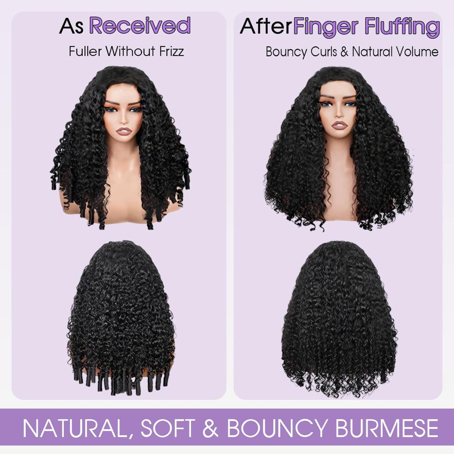 KALASHOW Half Wig Human Hair Burmese Curly Wig for Women 220 Density 3 In 1 Seamless Flip Over Half Wigs Beginner Friendly Glueless Wigs Human Hair with Spiral End
