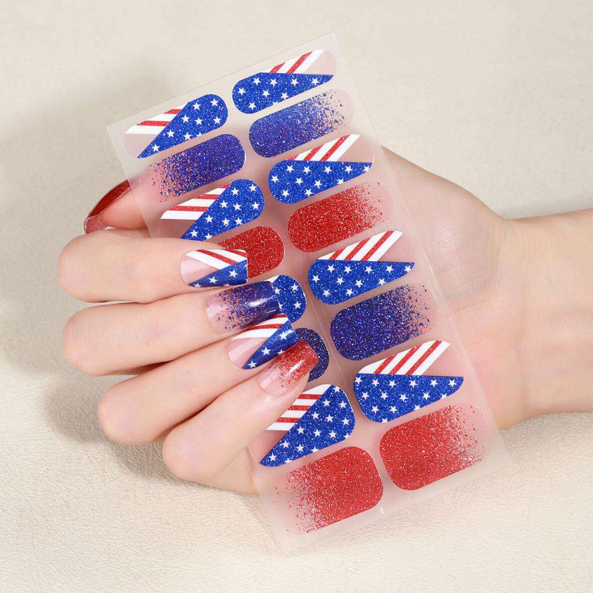 4 Sheets 4th of July Gel Nail Strips American Flag Gel Nail Strips Polish Wraps Supplies Self Adhesive Independence Day Gel Nails Sticker Full Nail Wraps Patriotic USA Designs for Women Manicure Tips