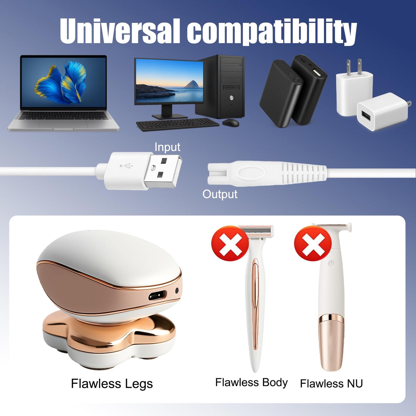 USB Charger and 5V 2A Wall Adapter Compatible with Touch Women Shaver – Power Supply Cord for Electric Trimmer (NOT for Body Razor and Nu Razor)