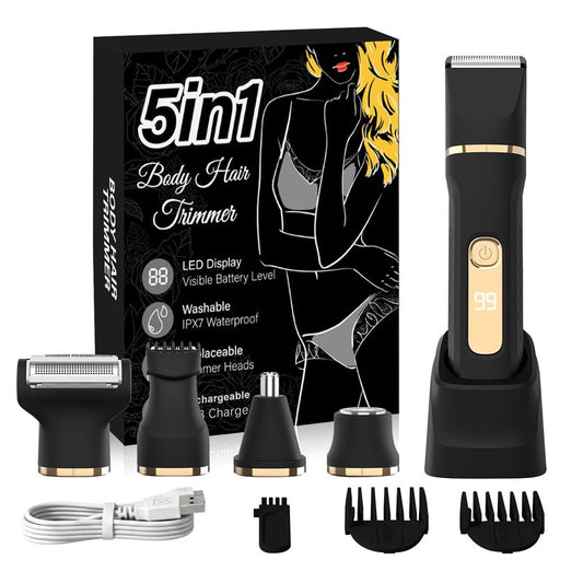 Bikini Trimmer for Women,Electric Shaver for Women, IPX7 Waterproof Razor Shaver,Women's Electric Razor,Intimate Shaver for Women,with 5 Blades,USB-C Rechargeable,Recharge Dock(Black)