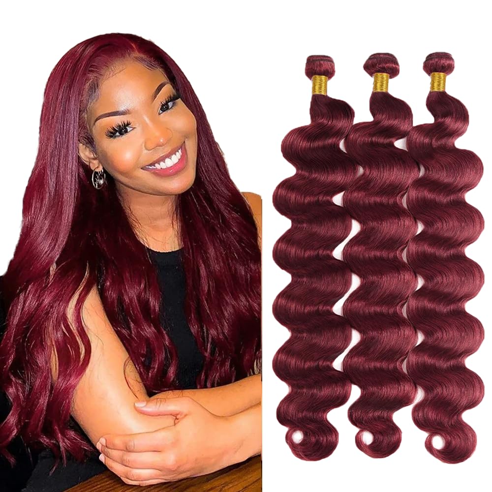 Burgundy Bundles Human Hair Body Wave Bundles 26 26 26 Inch #99J Body Wave Bundle Unprocessed Brazilian Virgin Weave Hair 3 Bundle 50 Gram Per Bundle for Black Women