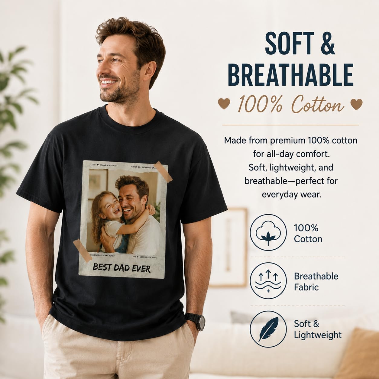 CustomSolo Custom Dad Photo T Shirt, Personalized for Dad, Upload Picture Shirt, Best Dad Ever Tee