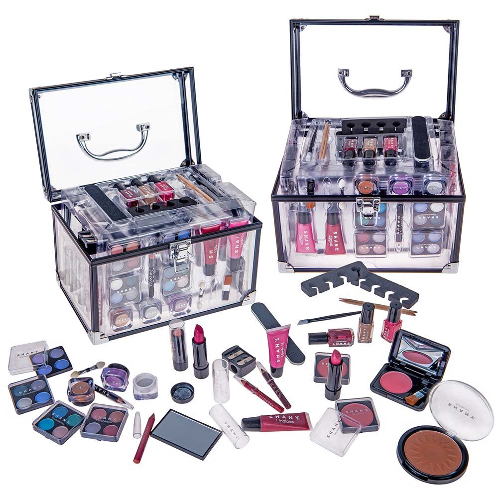 SHANY Makeup Train Case - Reusable Aluminum Organizer with Eye Palettes, Blushes & Brushes | Gift Set