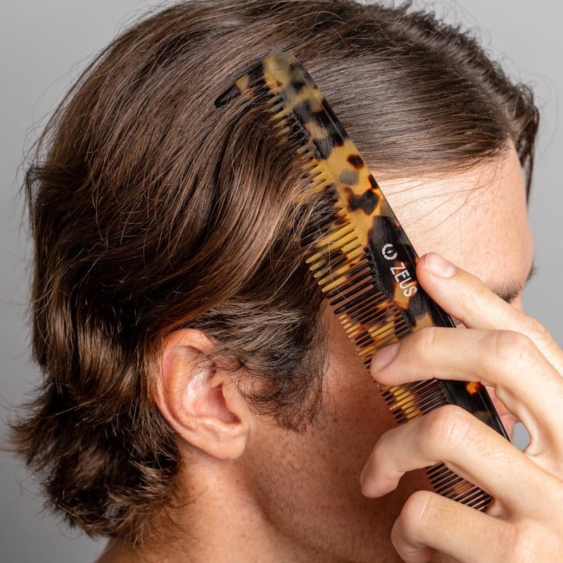 ZEUS 7.5” Large Hair Comb for Men, Handcrafted Saw-Cut Design with Non-Static Material for Smooth, Tangle-Free Styling (Traditional) Y11