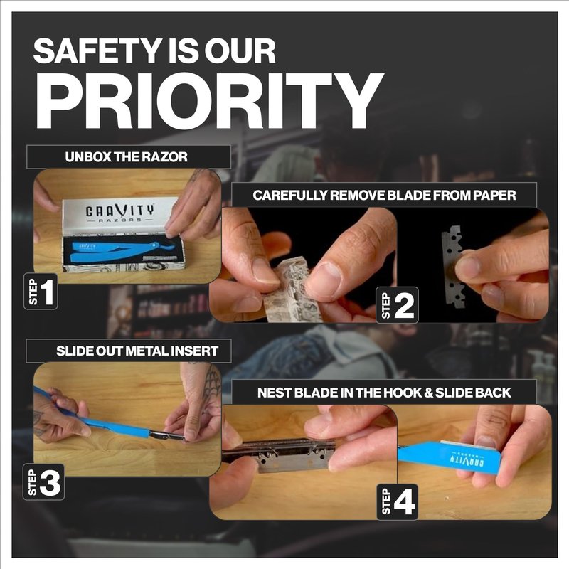 GRAVITY RAZORS Professional Straight Razor Kit – Minimal Exposure, Includes 10 Premium Blades, 0.5mm Exposed, Black