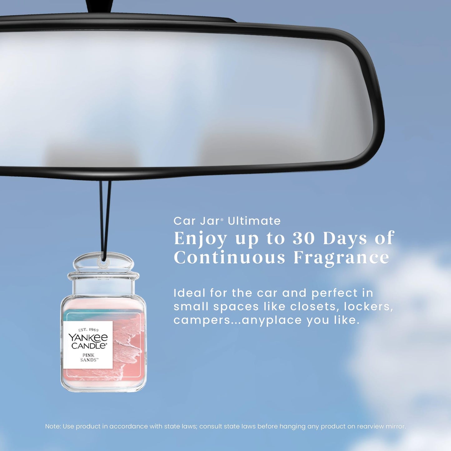 Yankee Candle Car Jar Ultimate Hanging Air Freshener, Pink Sands, Up to 30 Days Odor Neutralization