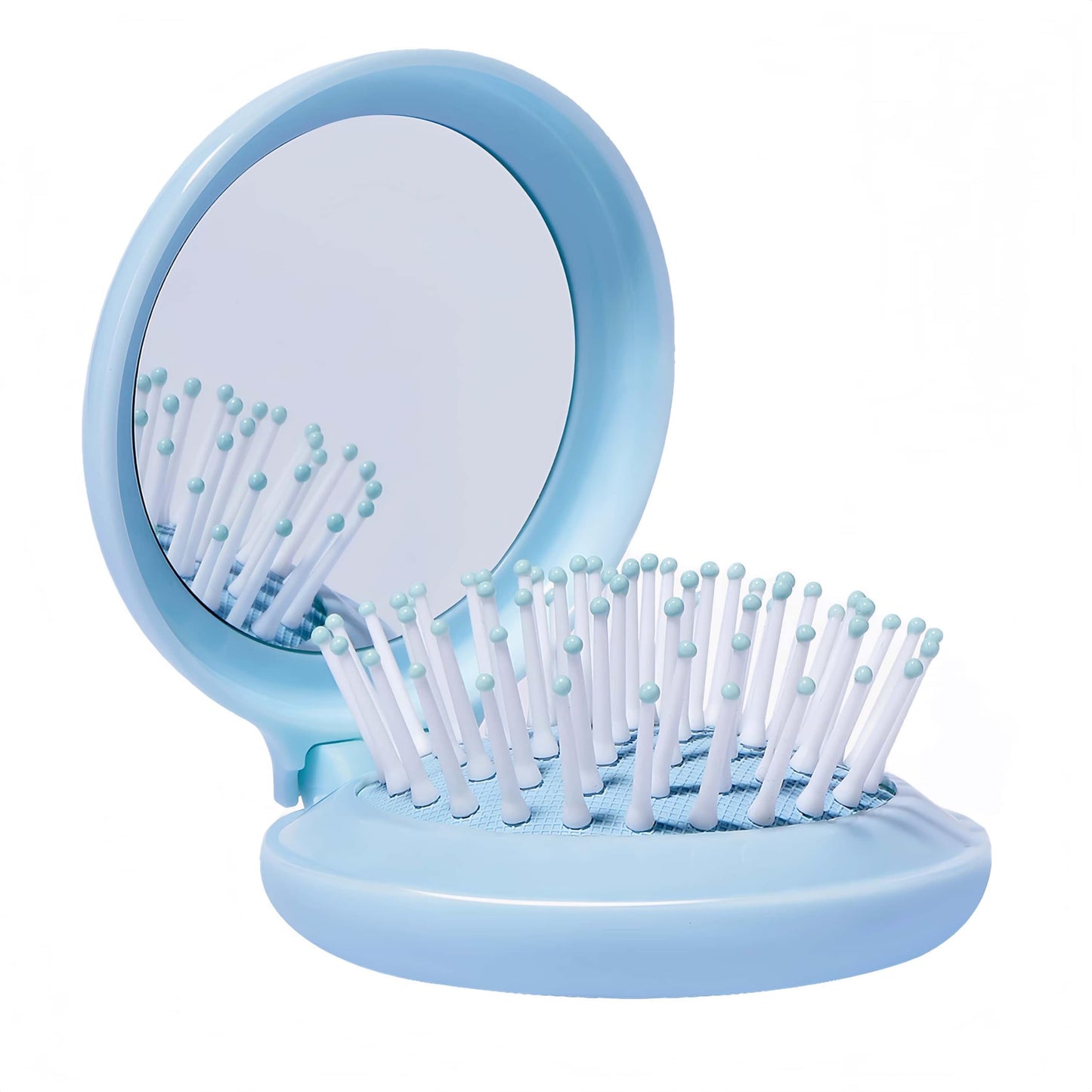 Arthaxi Travel Hairbrush and Mirror Set for Women, Folding Brush with Compact Mirror for Purse or Backpack, Cute Baby Blue Gift