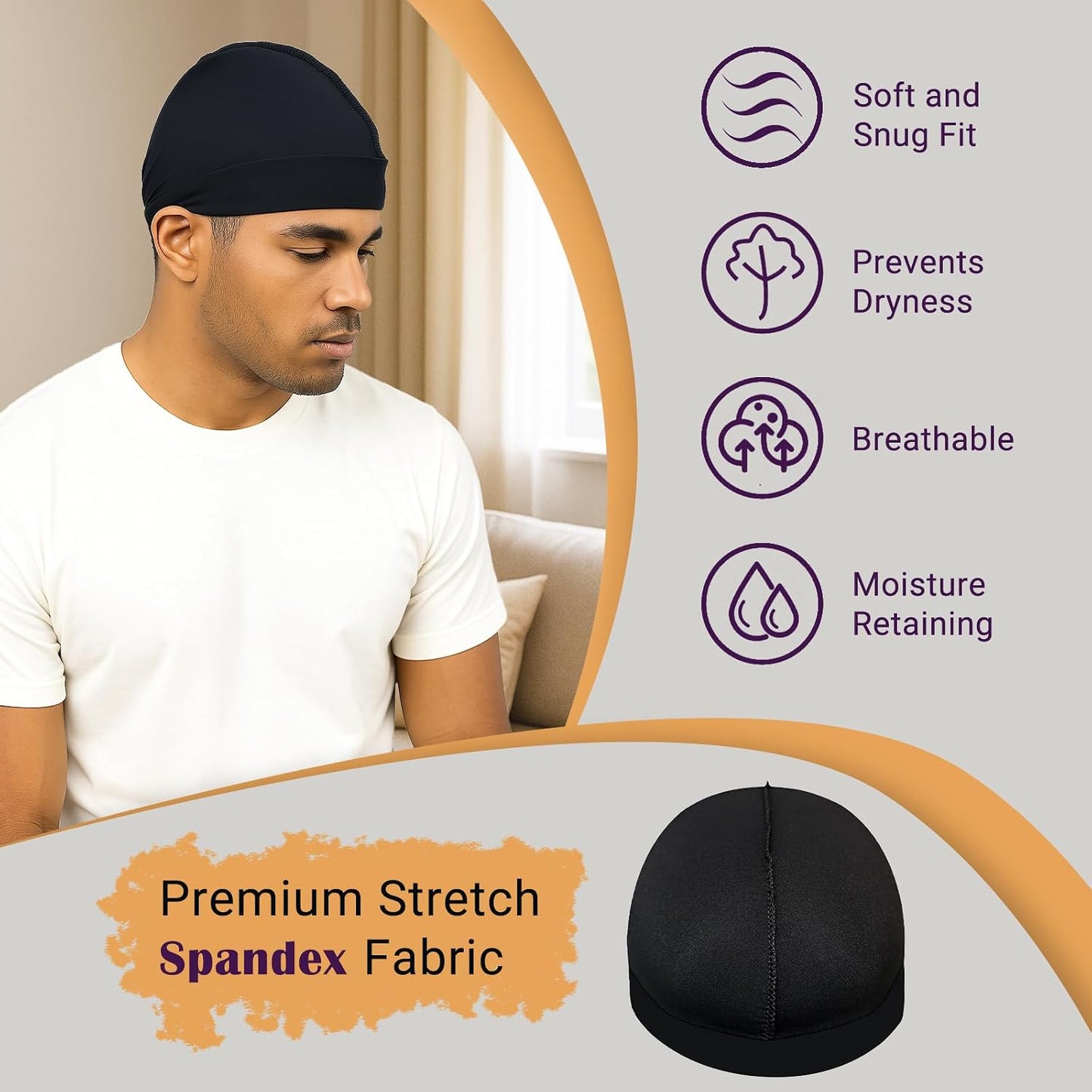 Adjustable Wave Caps for Men - Premium Elastic Stocking Cap for 360, 540, 720 Waves | Comfortable Fit