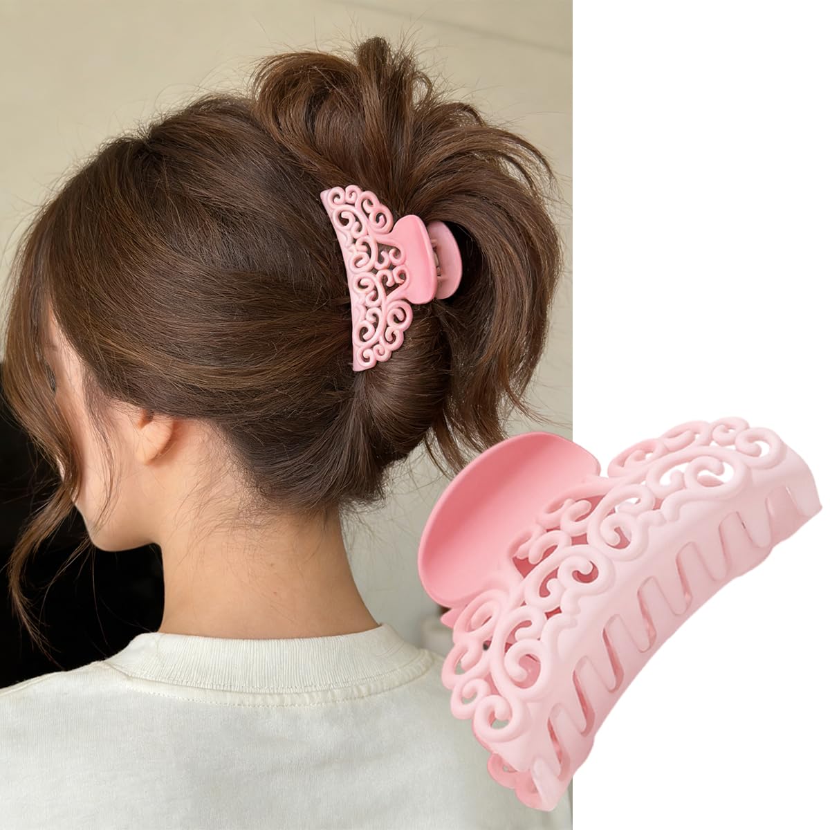 Pink Hair Clips 4 Pack Cute Hair Claw Clips for Thin Thick Hair Floral Shamrock Hair Clip St. Patrick's Day Hair Accessories Matte Non Slip Hair Claw Pink Accessories for Sweet Women Shark Clip