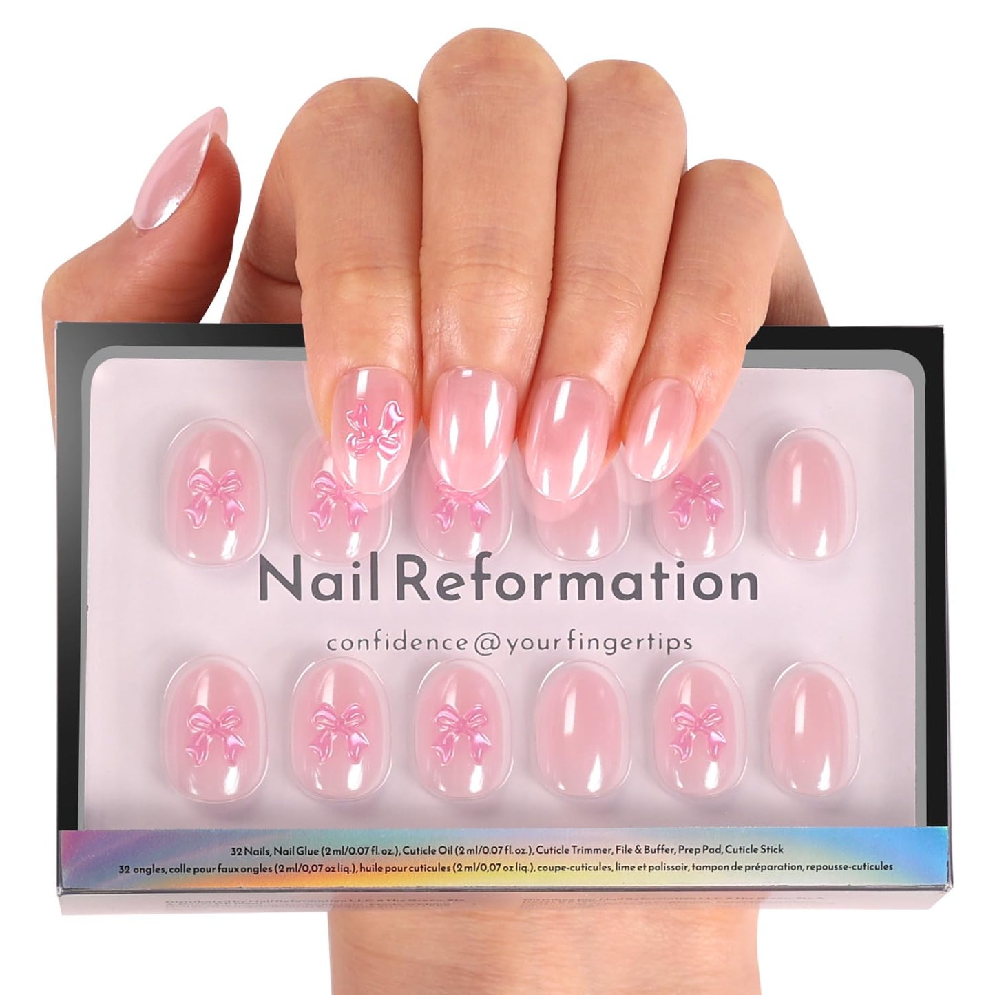 Press On Nails - Strawberry Seed Milky Pink Almond Fake Nails with Red Polka Dot French Tip | Glossy Reusable 32 Pcs in 16 Sizes - Perfect Manicure Gifts for Women