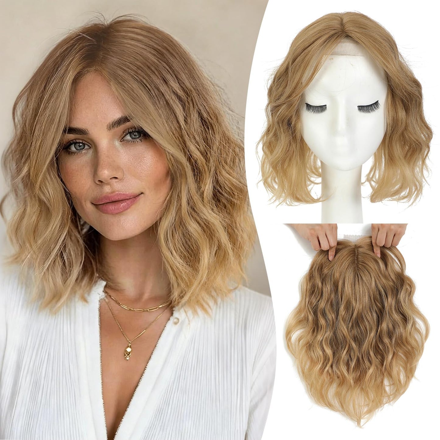 Short Wavy Hair Topper for Women - 11 Inch Natural Synthetic Hairpiece, Lightweight & Breathable | Dark Brown, 6.5"x6.5" Base