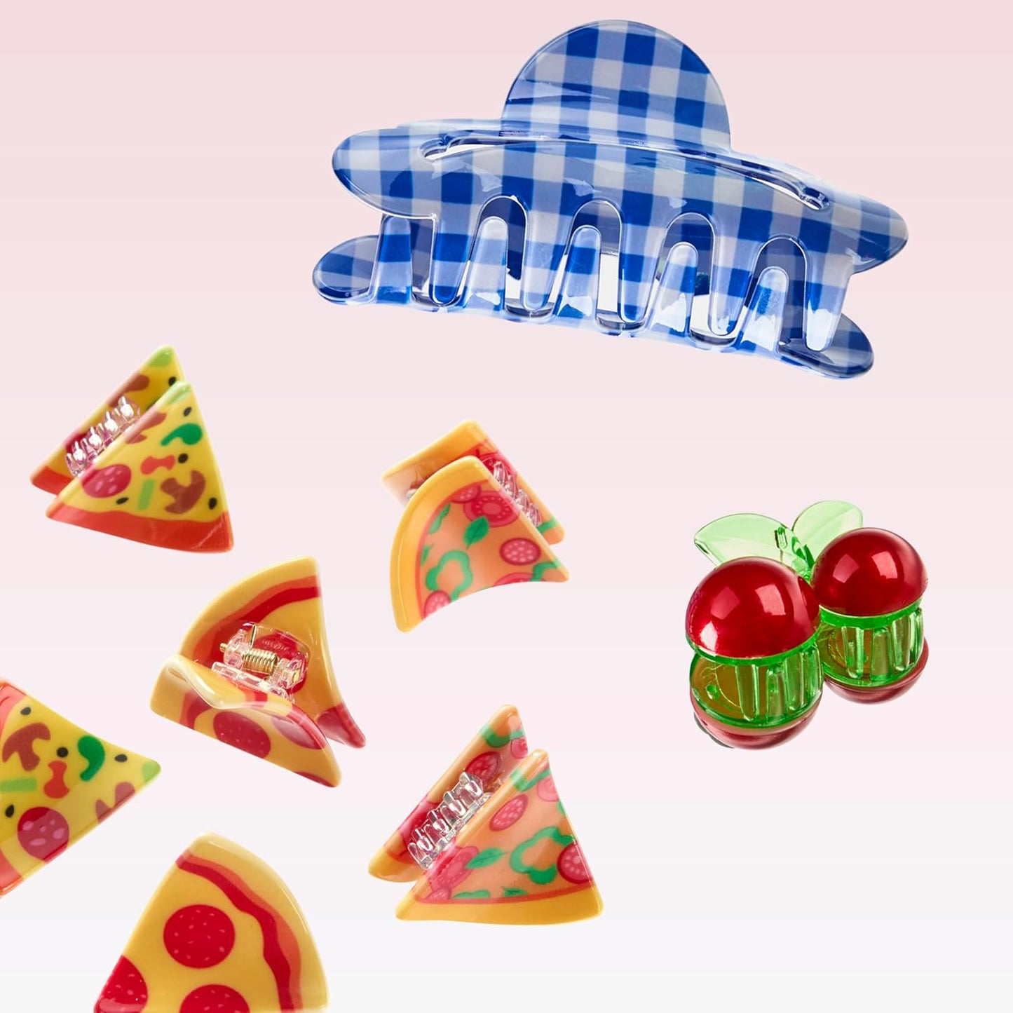 Scunci Novelty Food Claw Clips - Fun Mini Pizza & Cherry Hair Clips | 8PK, Trendy for All Hair Types