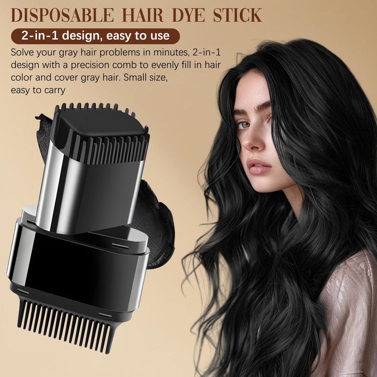 Hair Color Stick & Comb - Waterproof Gray Root Touch Up for Men & Women | Instant Convenient Hair Dye (Black)