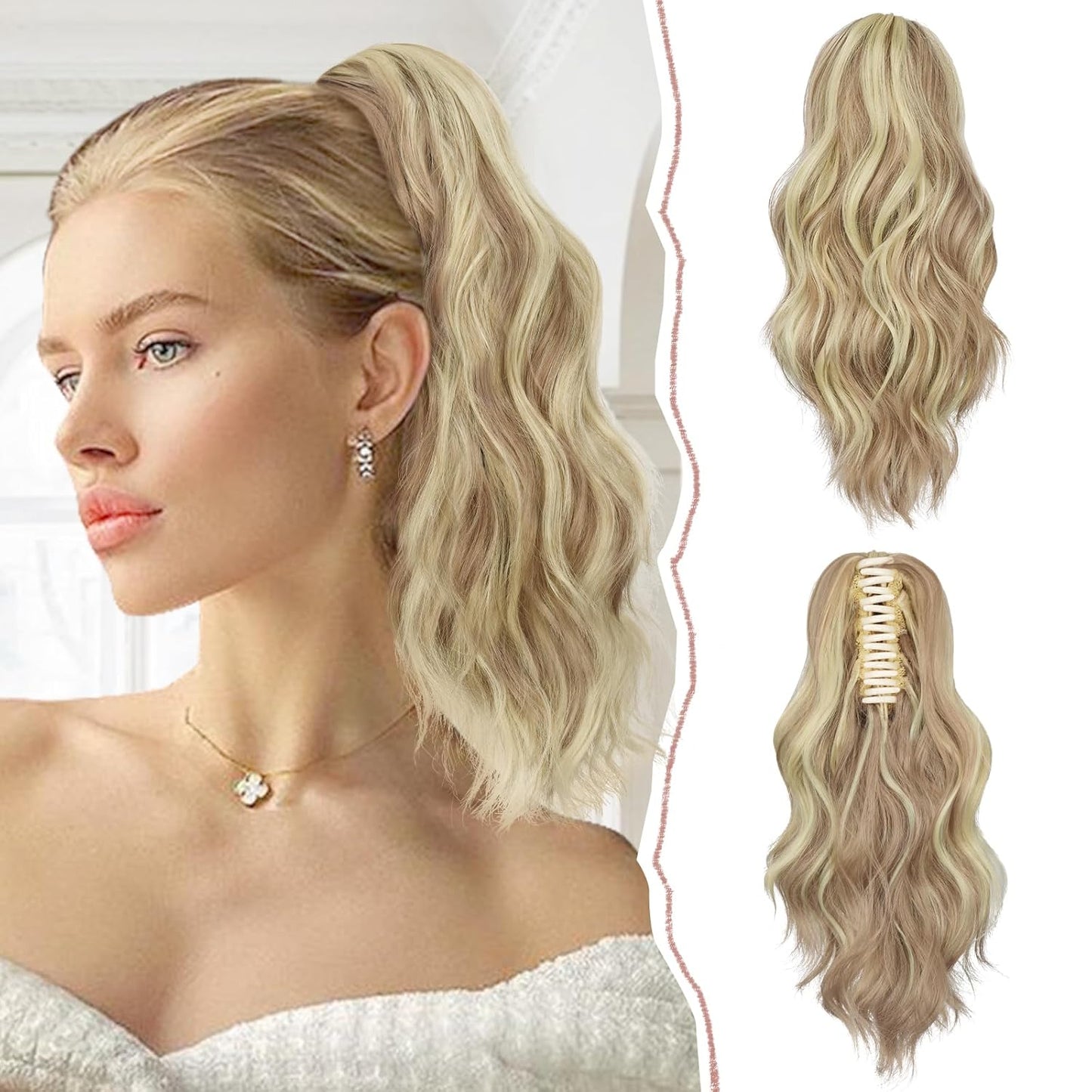 Ponytail Extension - Short Wavy Claw Clip-In Synthetic Hairpiece | Black Layered Curly Drawstring for Women