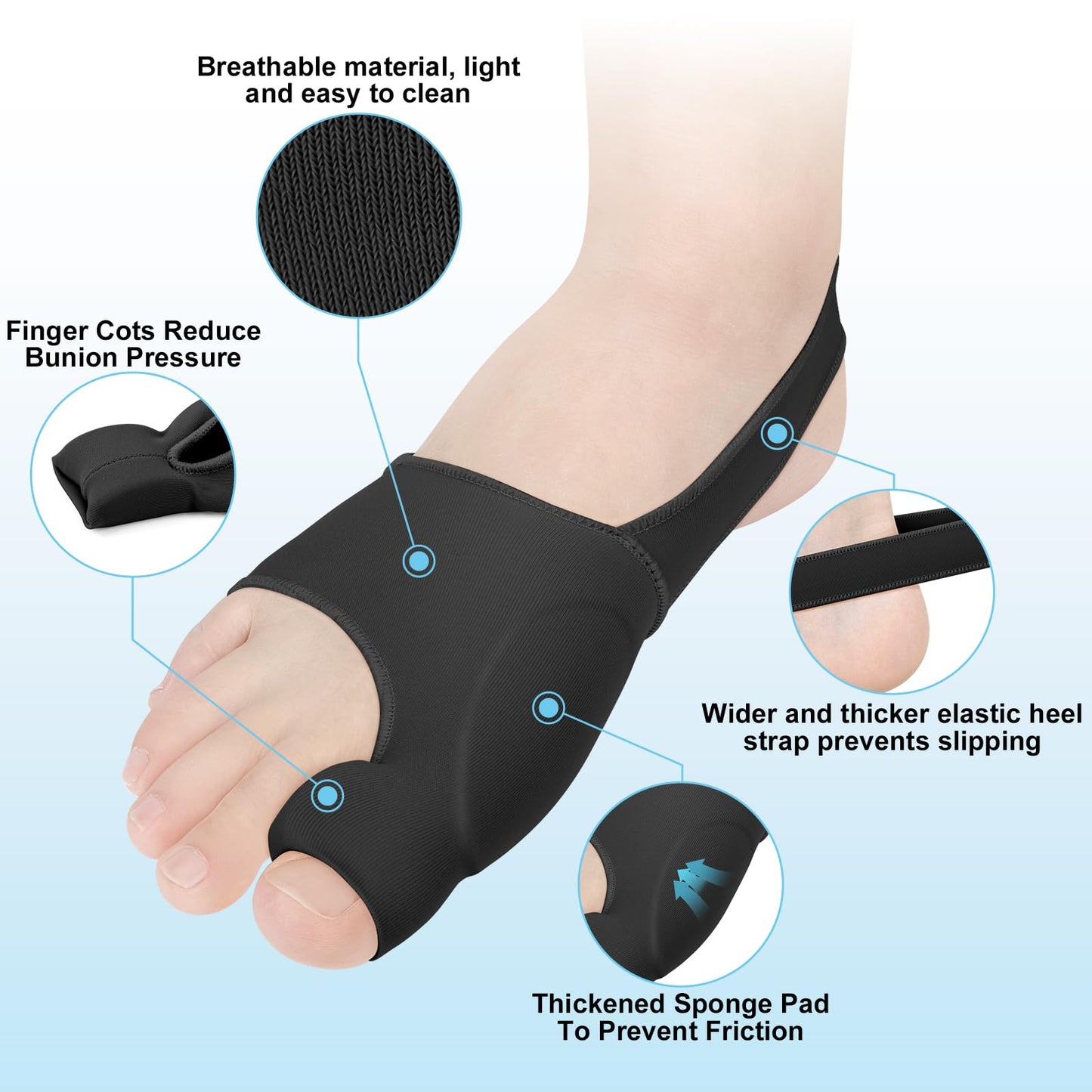 1 Pair Bunion Corrector for Women & Men, Big Toe Straightener for Hallux Valgus Pain Relief & Toe Alignment, Soft and Breathable for Day/Night, Wide Non-slip Strap, Include a Massage Ball (Black)