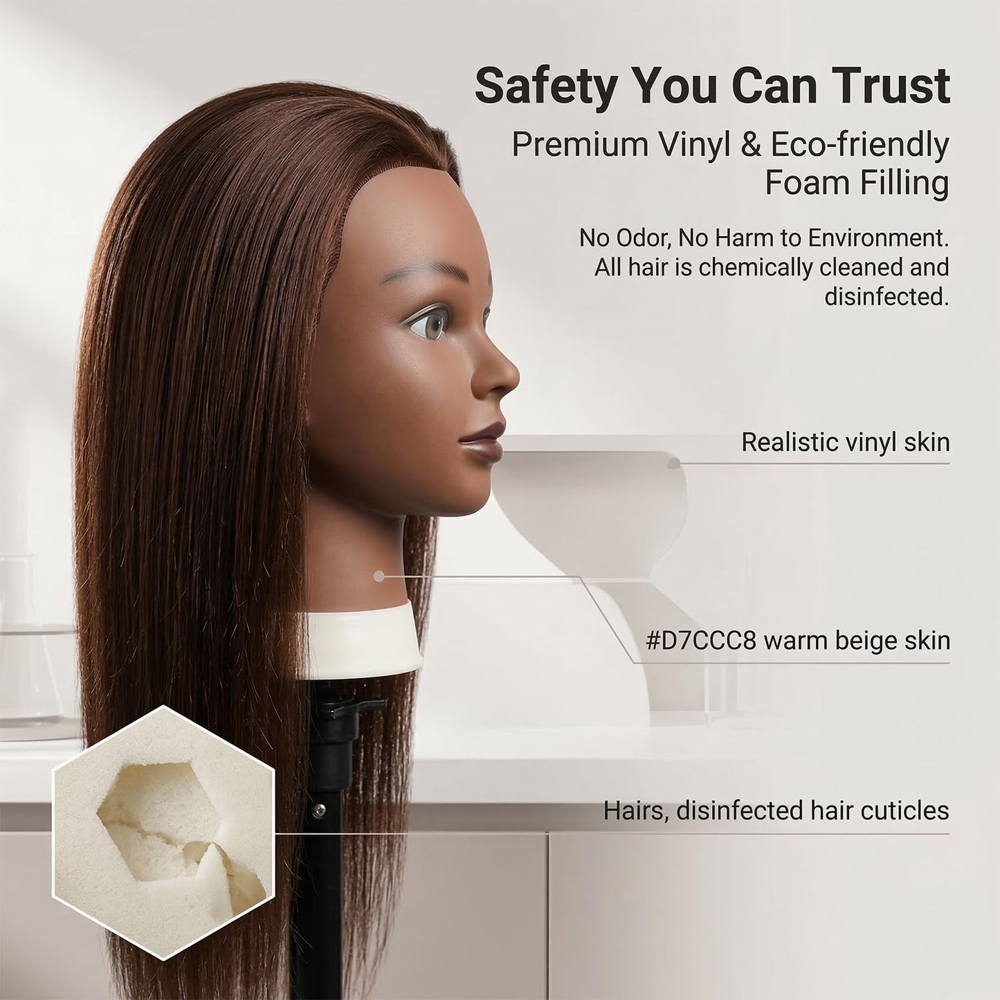 100% Human Hair Mannequin Head - 16 Inch Braiding Practice Doll with Clamp Stand | Brown