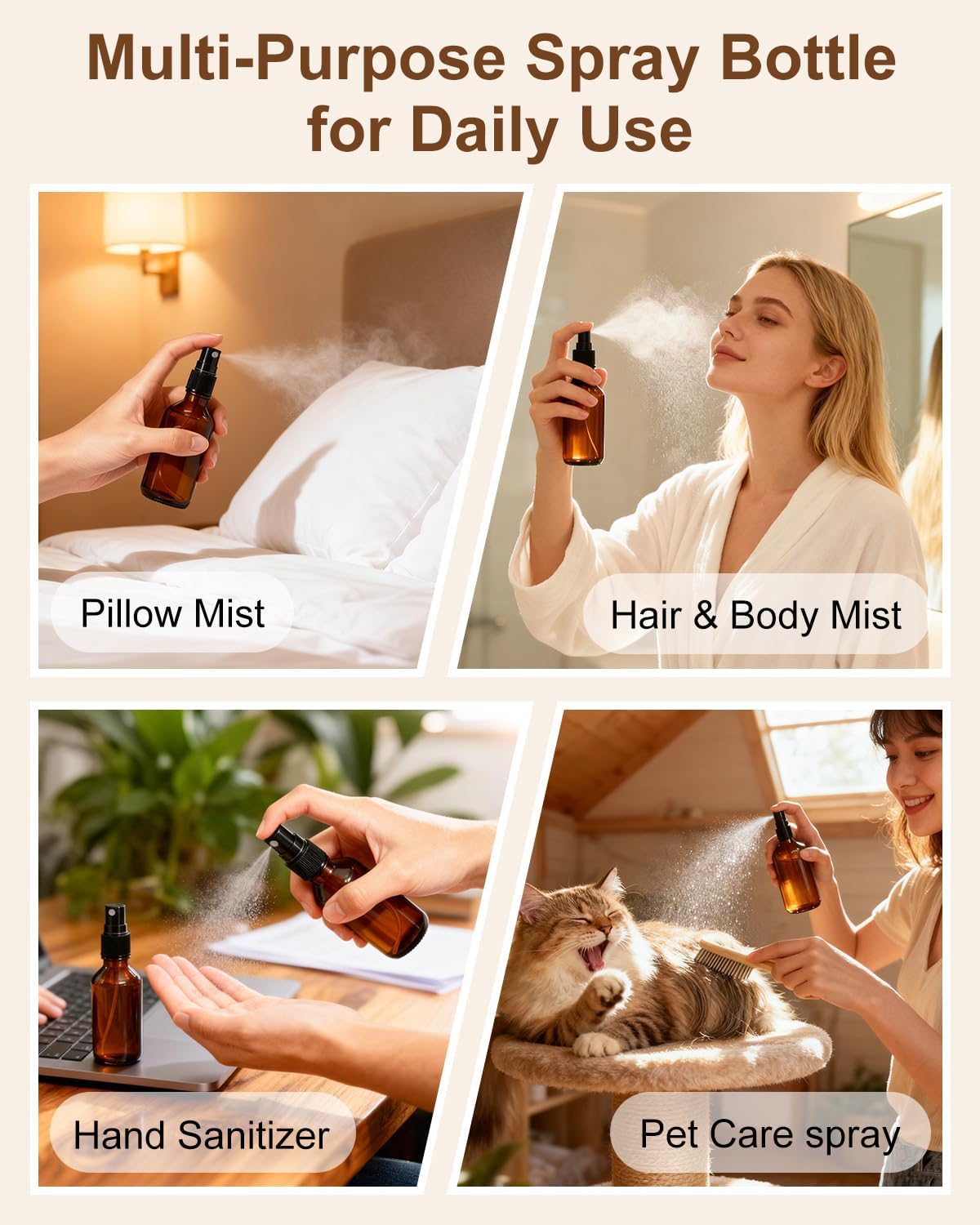 Amber Glass Spray Bottles - 35 Pack 4oz Fine Mist Refillable Containers for Essential Oils, Hair, Travel, Cleaning | Mini Size