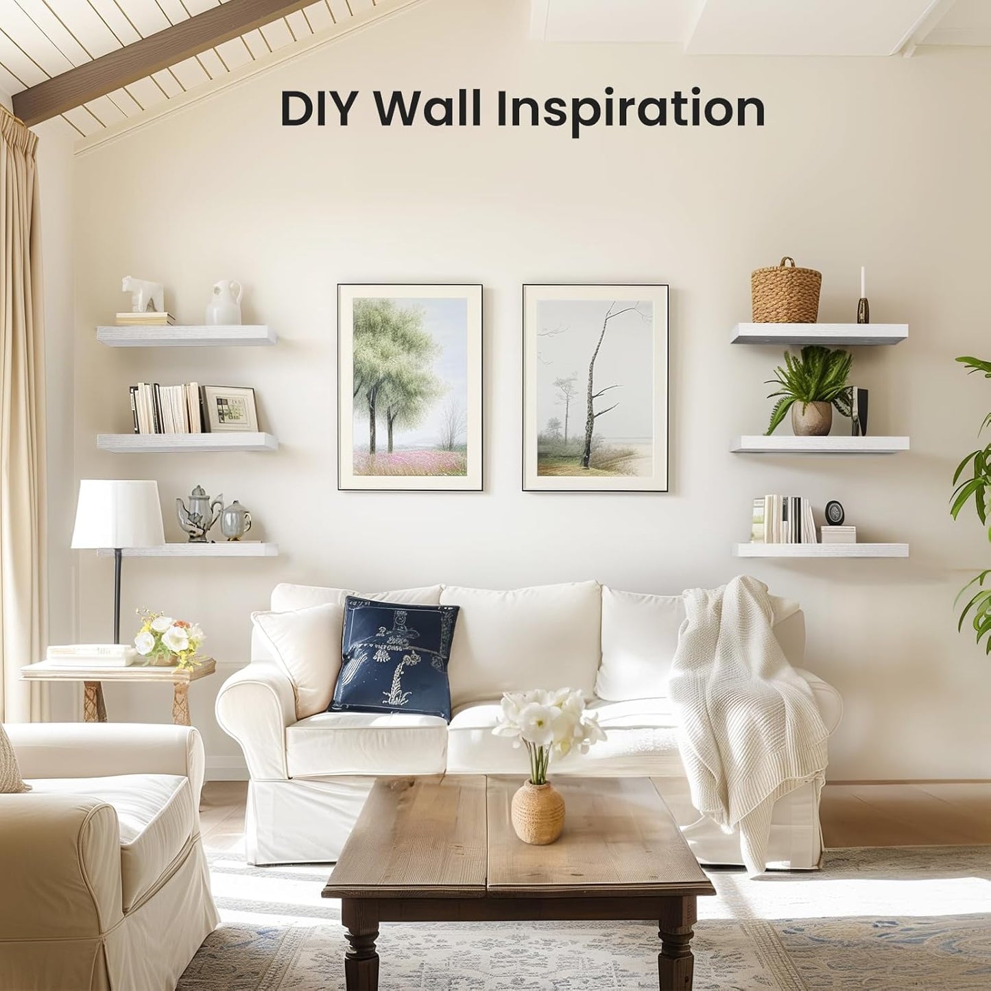 Floating Shelves for Bathroom, Living Room & Kitchen | White Wall Shelves with Invisible Brackets - Set of 3