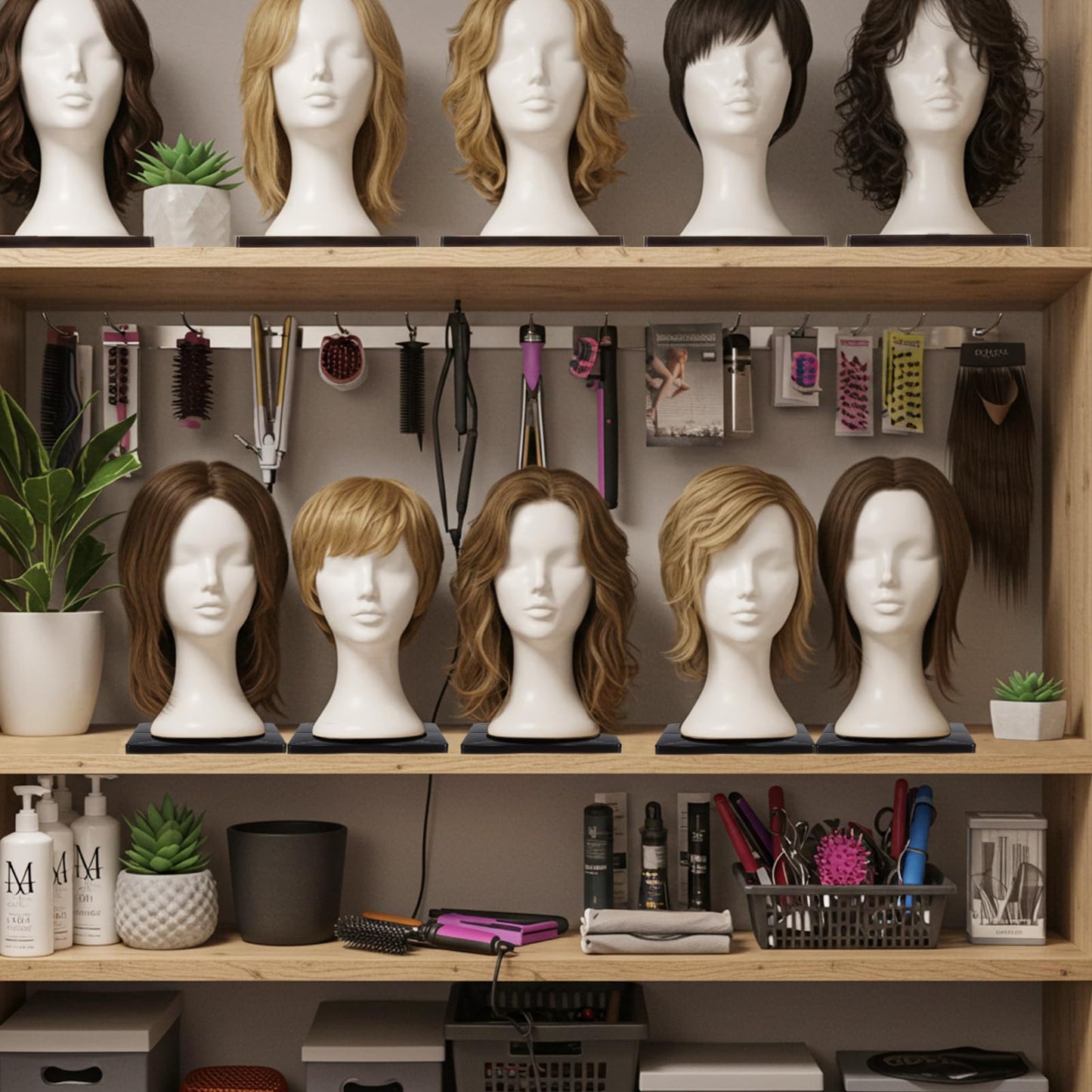 AceOrbit 4 Pcs Foam Mannequin Wig Head Stands Non Topple Cosmetology Manikin Wig Head Styling Holder Base for Tabletop Display Style Model Hair Hats Hairpieces Mask Salon (Black,Plastic)