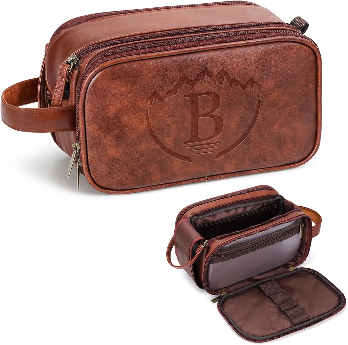 Personalized Travel Toiletry Bag - Waterproof PU Leather, Large Capacity | Engraved Initials Gift for Men, Dads, Husbands