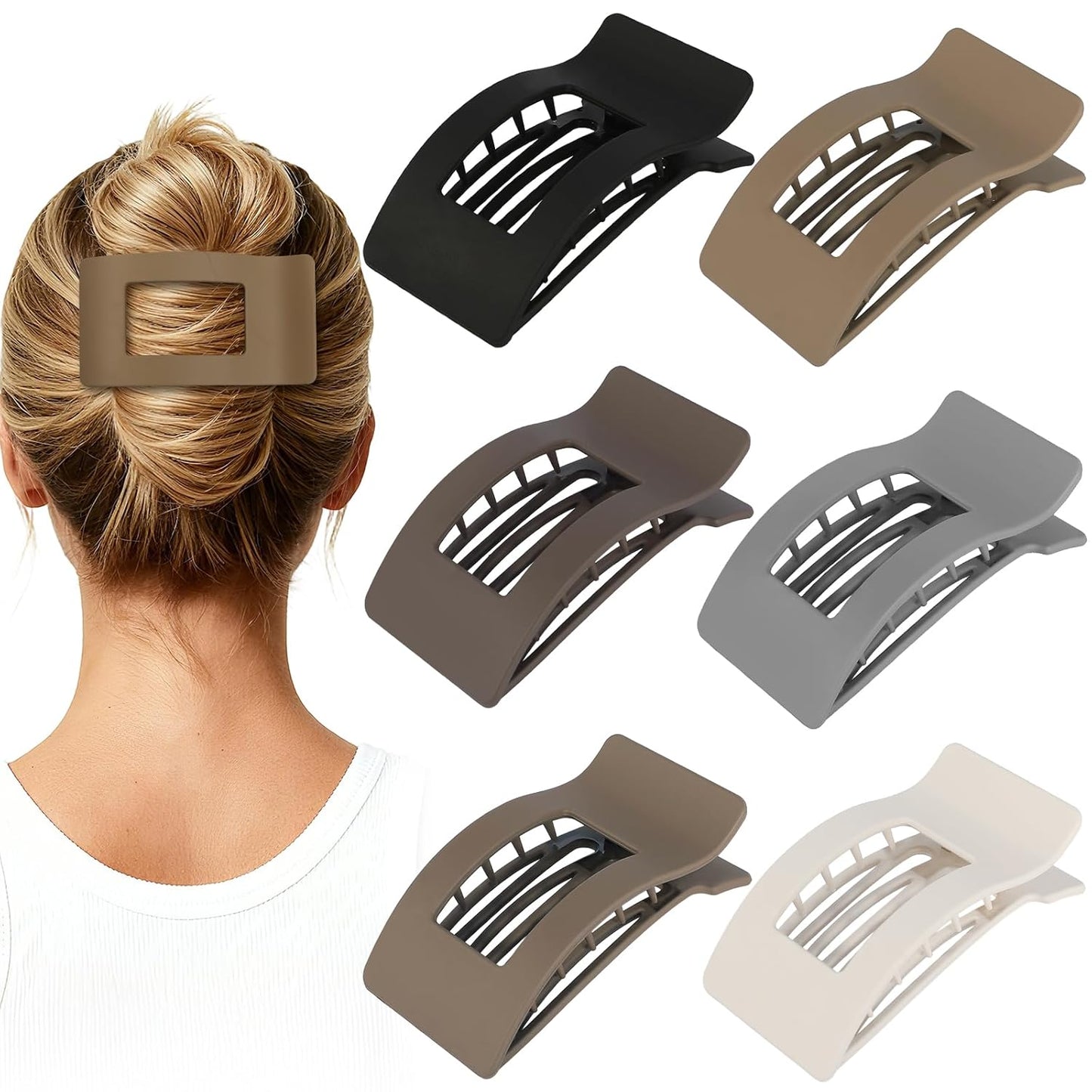 French Flat Hair Clips - 6pcs Matte Claw Clips for Thick or Thin Hair | Non-Slip Strong Hold Accessories