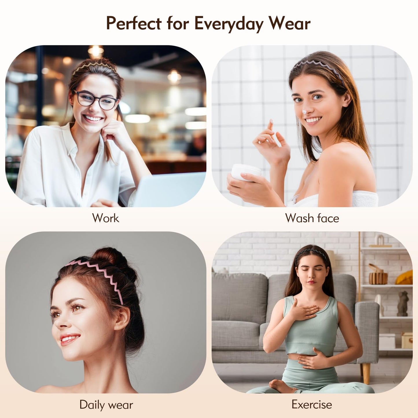 MIVZO Zig Zag Headbands - 4Pcs Non Slip Comb Headband with Teeth for Women Classic Wavy Claw Headband for Men‘s Women's Hair Fashion Hair Accessories