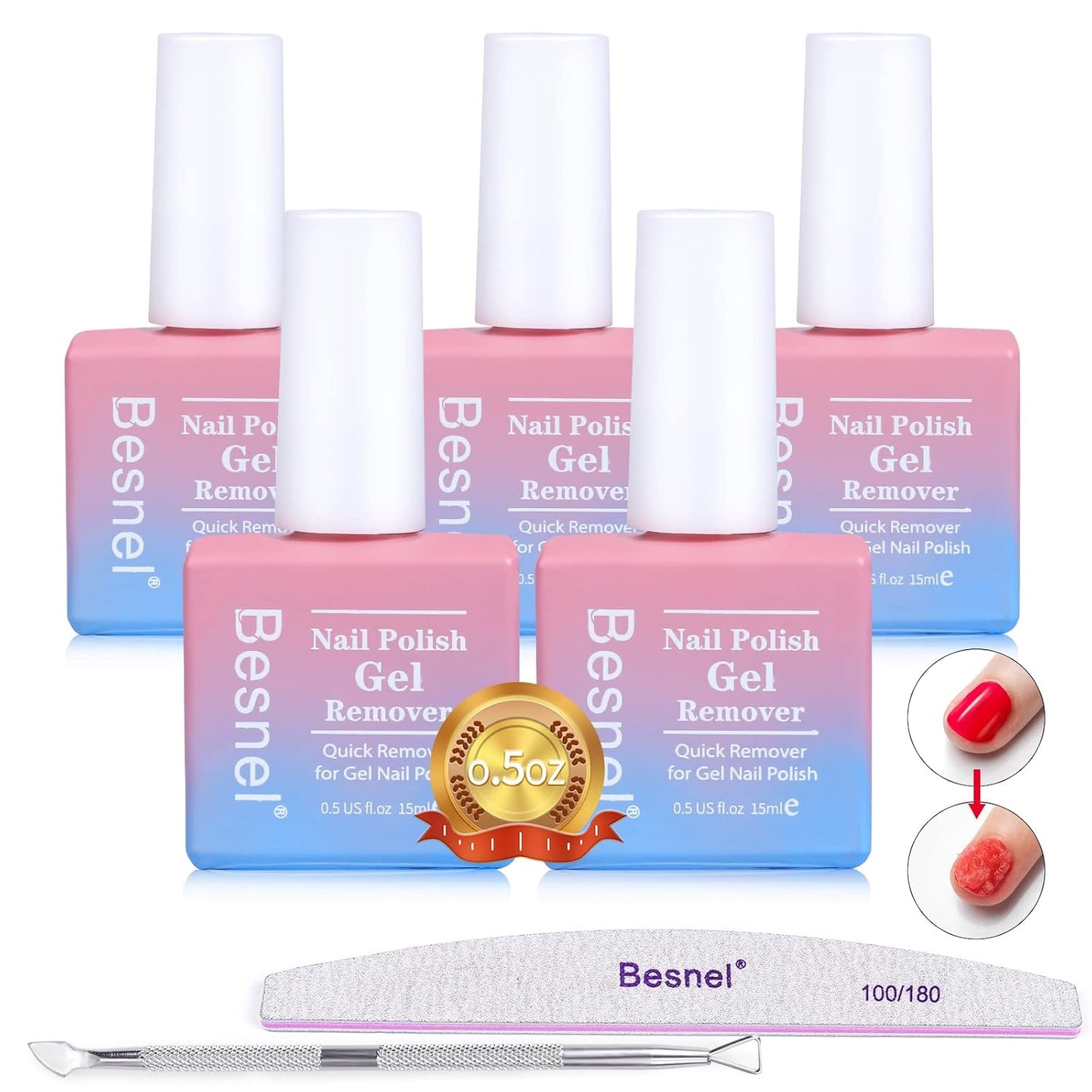 Professional Gel Nail Polish Remover | Non-Irritating Formula for Quick & Easy Removal - Complete Kit with Nail File & Cuticle Pusher