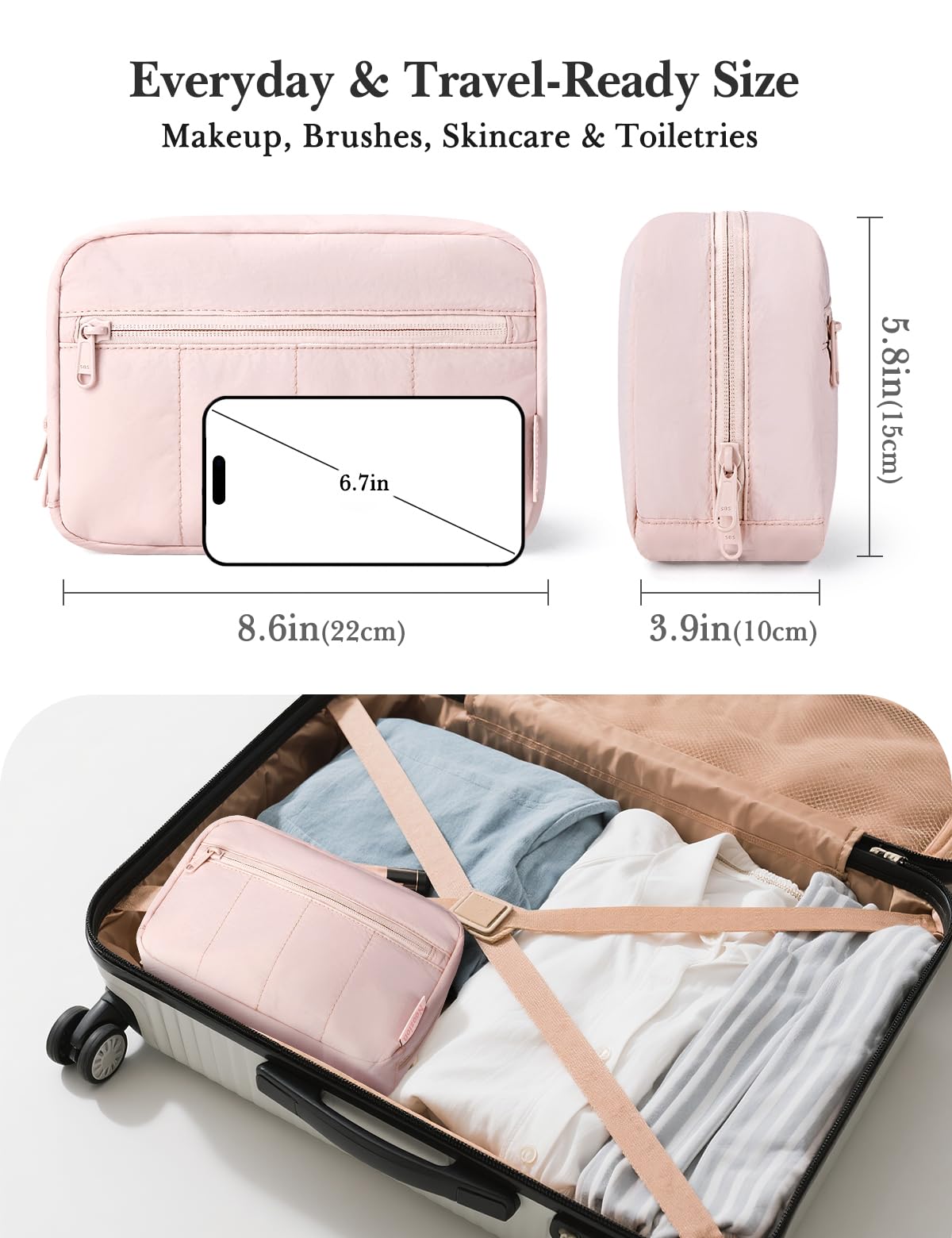 Noozion Makeup Bag Travel Toiletry Bag, Puffy Padded Cosmetic Bag for Women, Makeup Organizer Case, Wide-open Pouch Purse, Travel Essentials