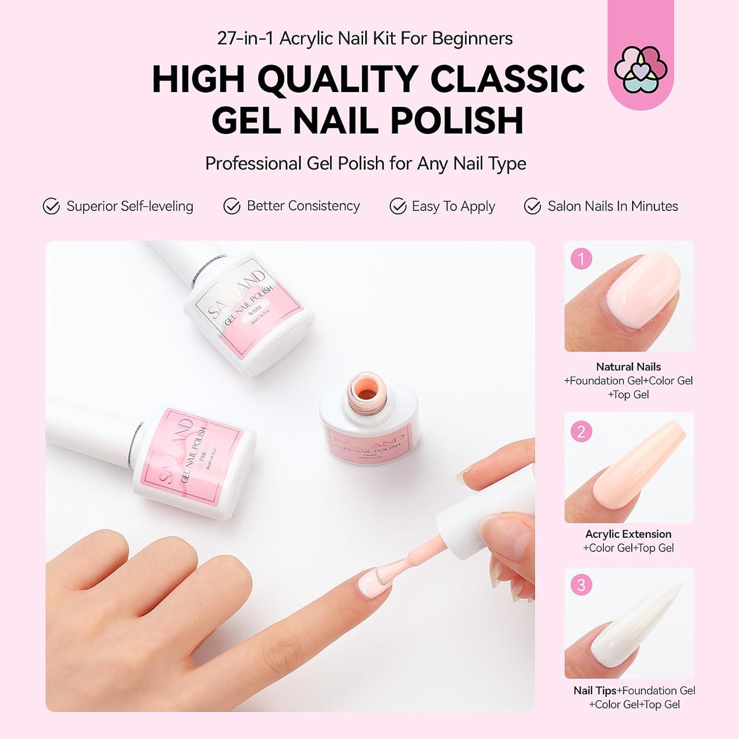 SAVILAND Acrylic Nail Kit - Complete Professional Set for Beginners | UV Light, Gel Polish, Brushes & Tools