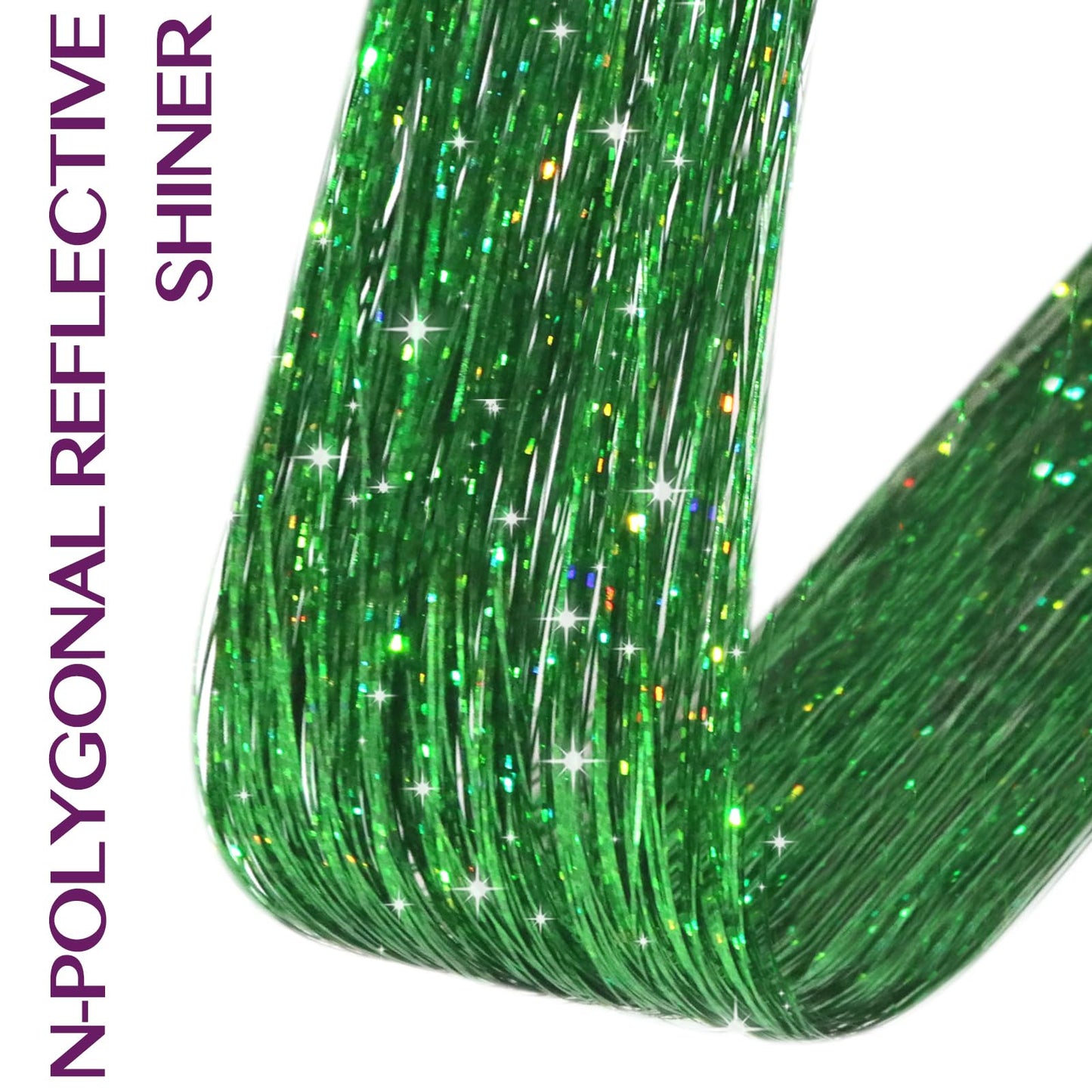 IDN BEAUTY Hair Tinsel Clip in, 6pcs Green Sparkling Tinsel Hair Extensions 3s Wear and Go for Party Daily Travel Birthday, 24Inch Hair Accessories for Girls Women Kids