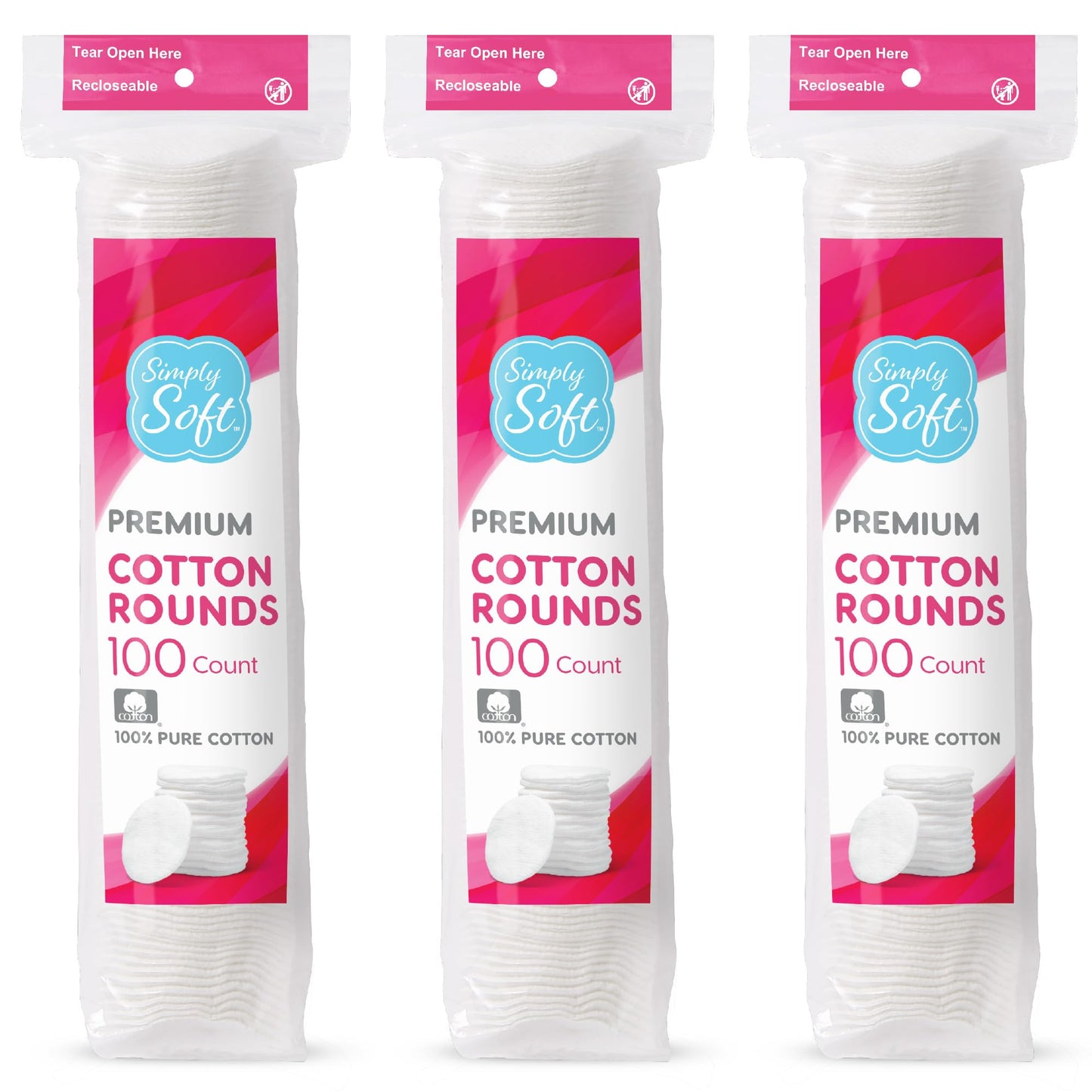 Medline Simply Soft Cotton Rounds (300 Count), 100% Cotton Absorbent and Textured Cotton Pads, Lint-Free