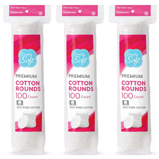 Medline Simply Soft Cotton Rounds (300 Count), 100% Cotton Absorbent and Textured Cotton Pads, Lint-Free