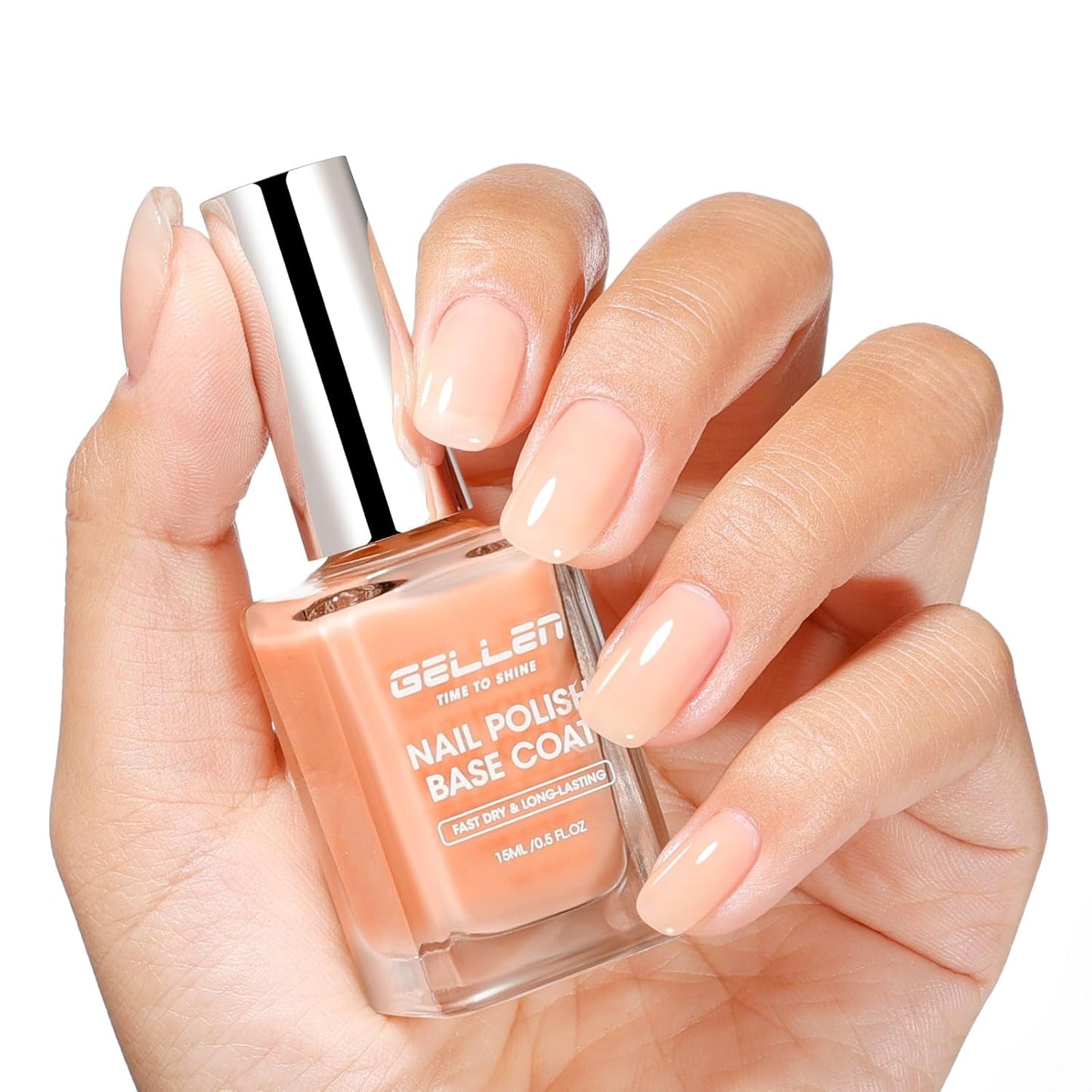 GELLEN 4-in-1 Clear Nail Polish - Base Coat, Sheer Tinted Milky Pink | Ridge Filler & Nail Strengthener