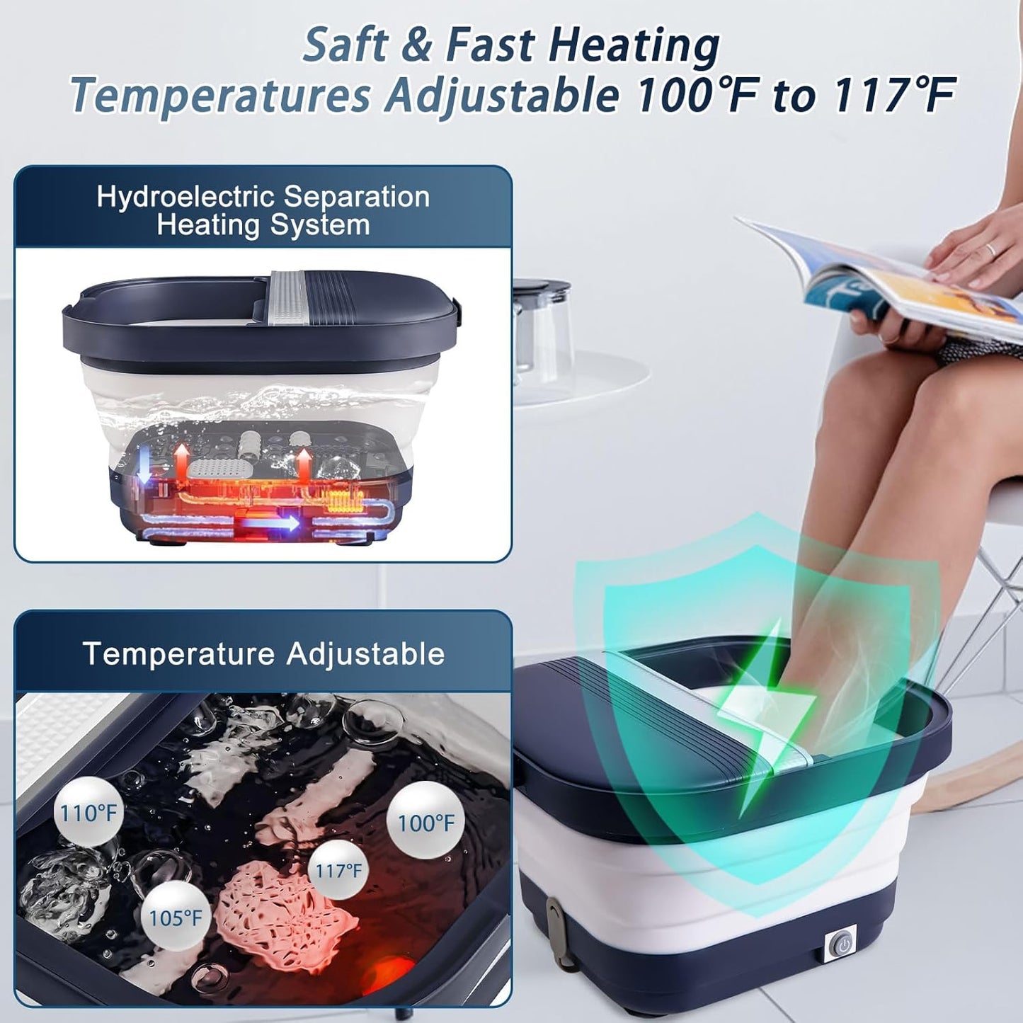 Collapsible Foot Bath Spa with Heat & Remote Control - Massage Rollers & Red Light | Perfect Foot Pedicure Kit