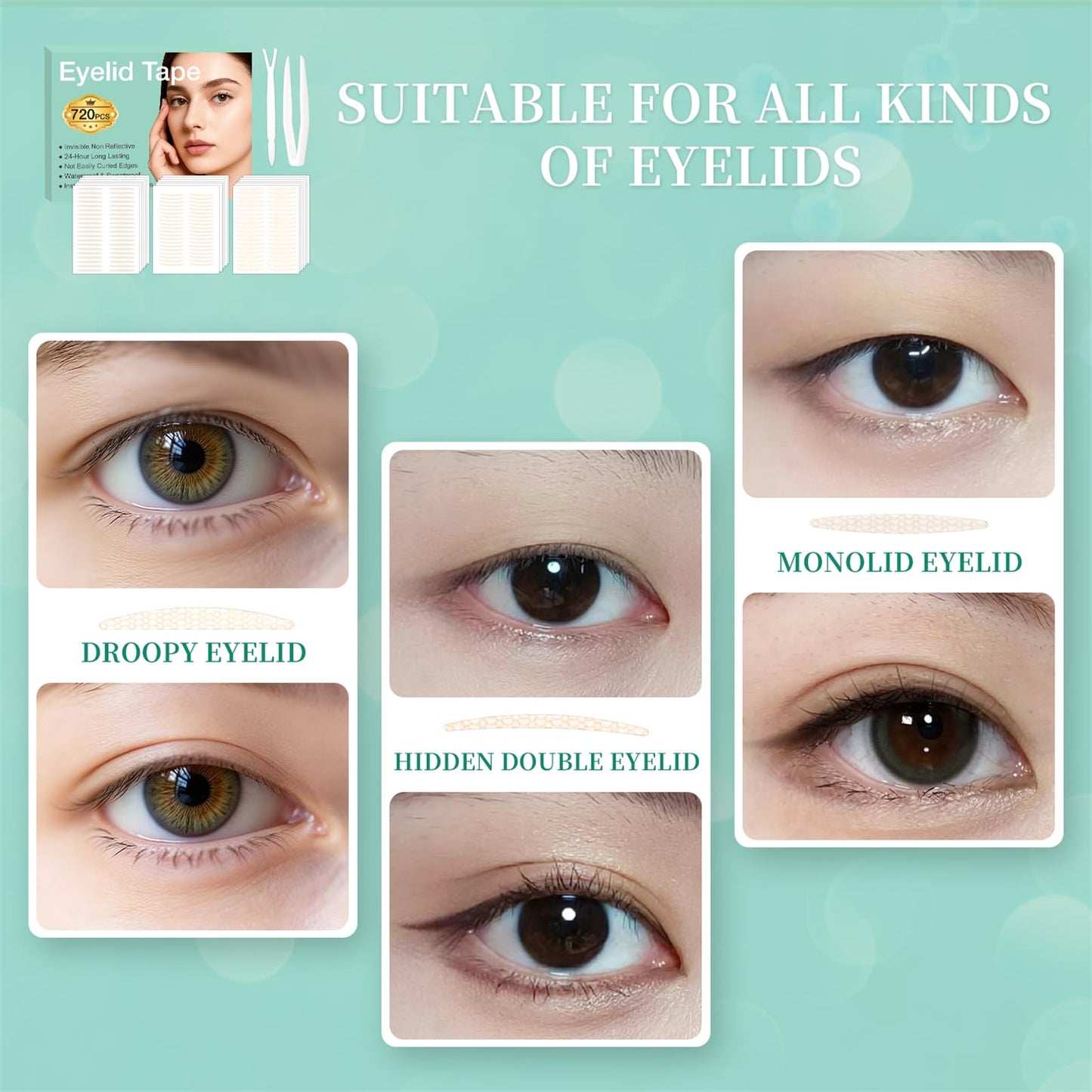 Invisible Double Eyelid Tape — Eyelid Lift for Sagging Eyelids Hooded Uneven or Single Eyelids
